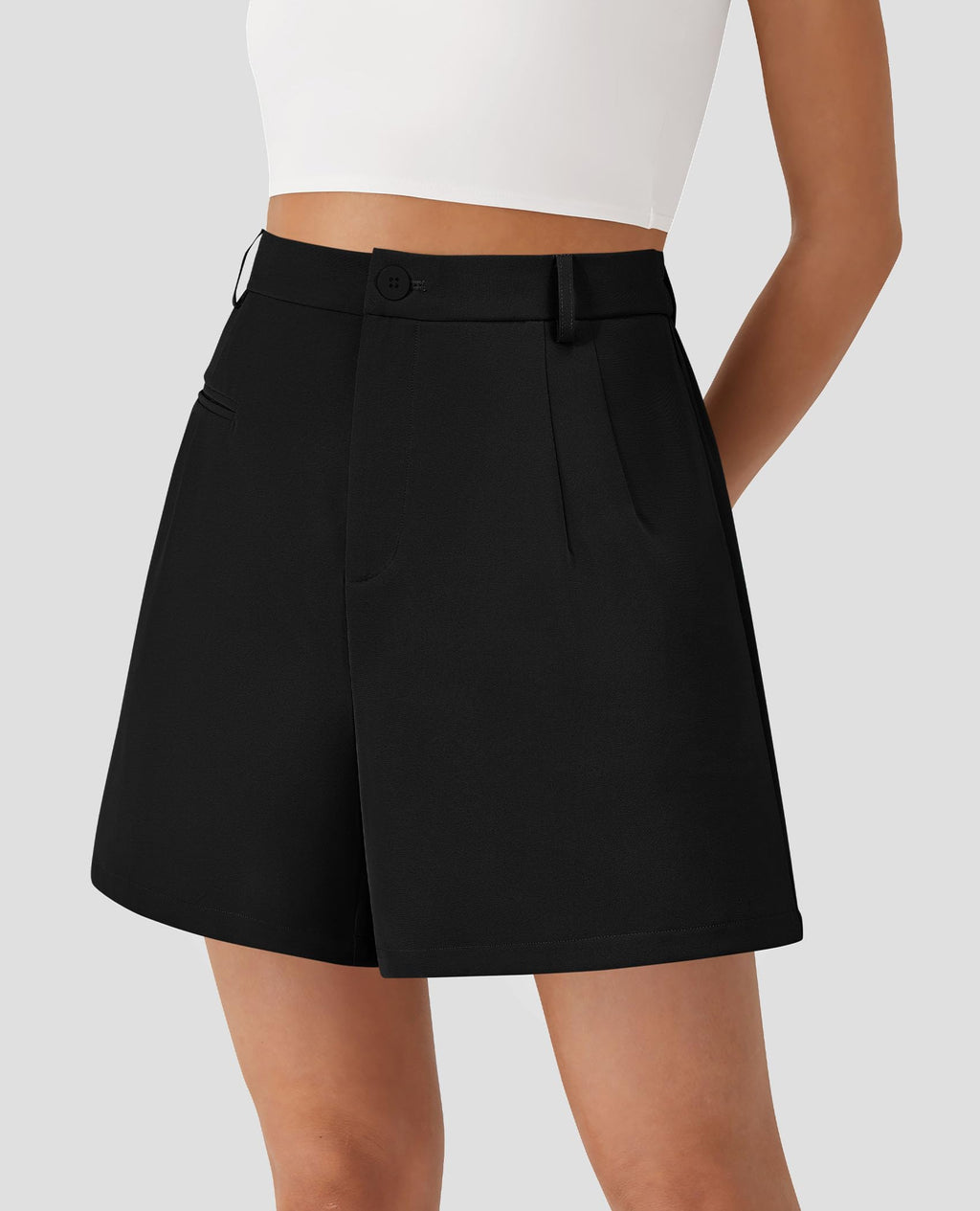 PRETTYGARDEN Shorts for Women Dressy Summer Elastic High Waisted Wide Leg Business Casual Work Shorts with Pockets