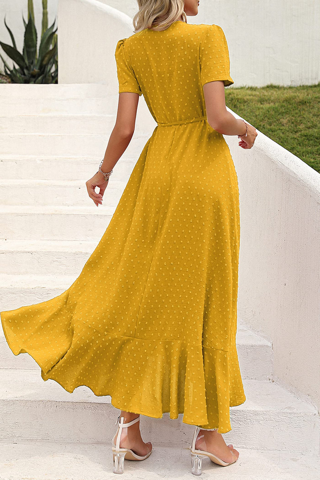 PRETTYGARDEN Women's Boho Floral Maxi Dress Summer Short Sleeve Wrap V Neck Long Flowy Beach Vacation Wedding Guest Dresses