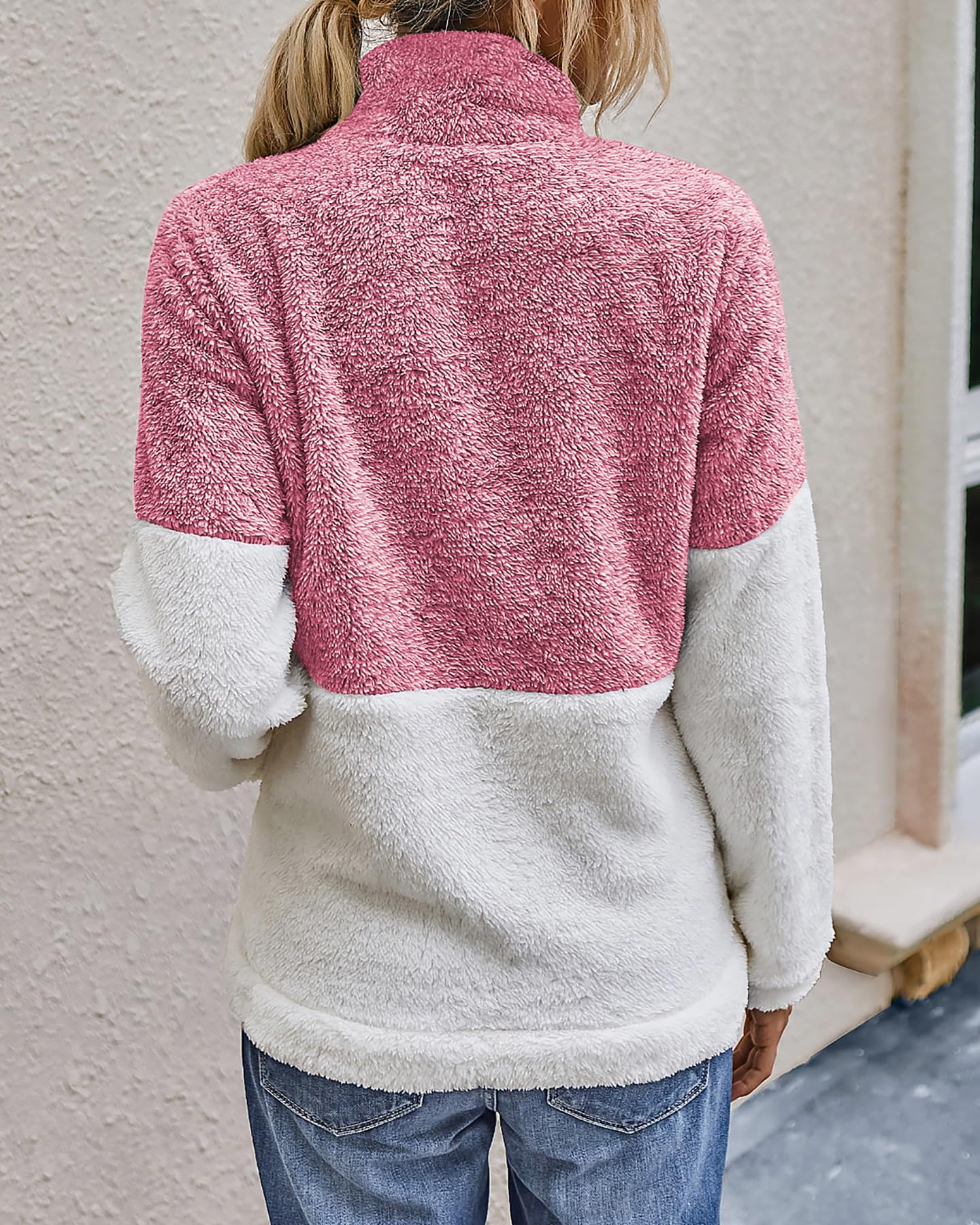 BTFBM Womens Sweatshirt Sherpa Quarter Zip Pullover Fall Winter Long Sleeve Fleece Sweaters Hoodies Sweatshirts Clothes