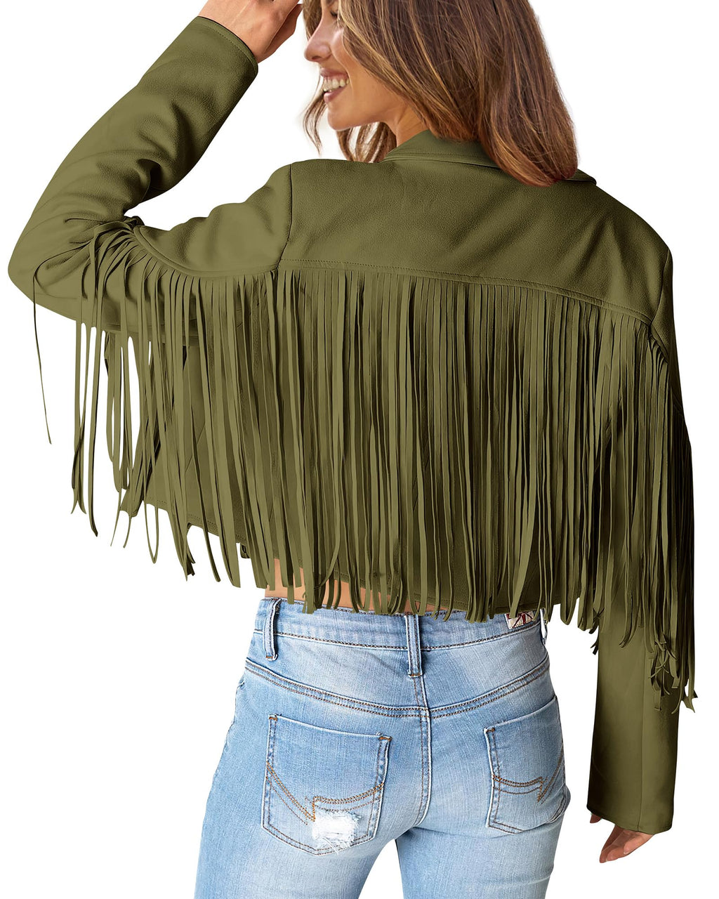 PRETTYGARDEN Women's Fringe Faux Suede Leather Jackets Fall Fashion Tassel Motorcycle Cropped Coats