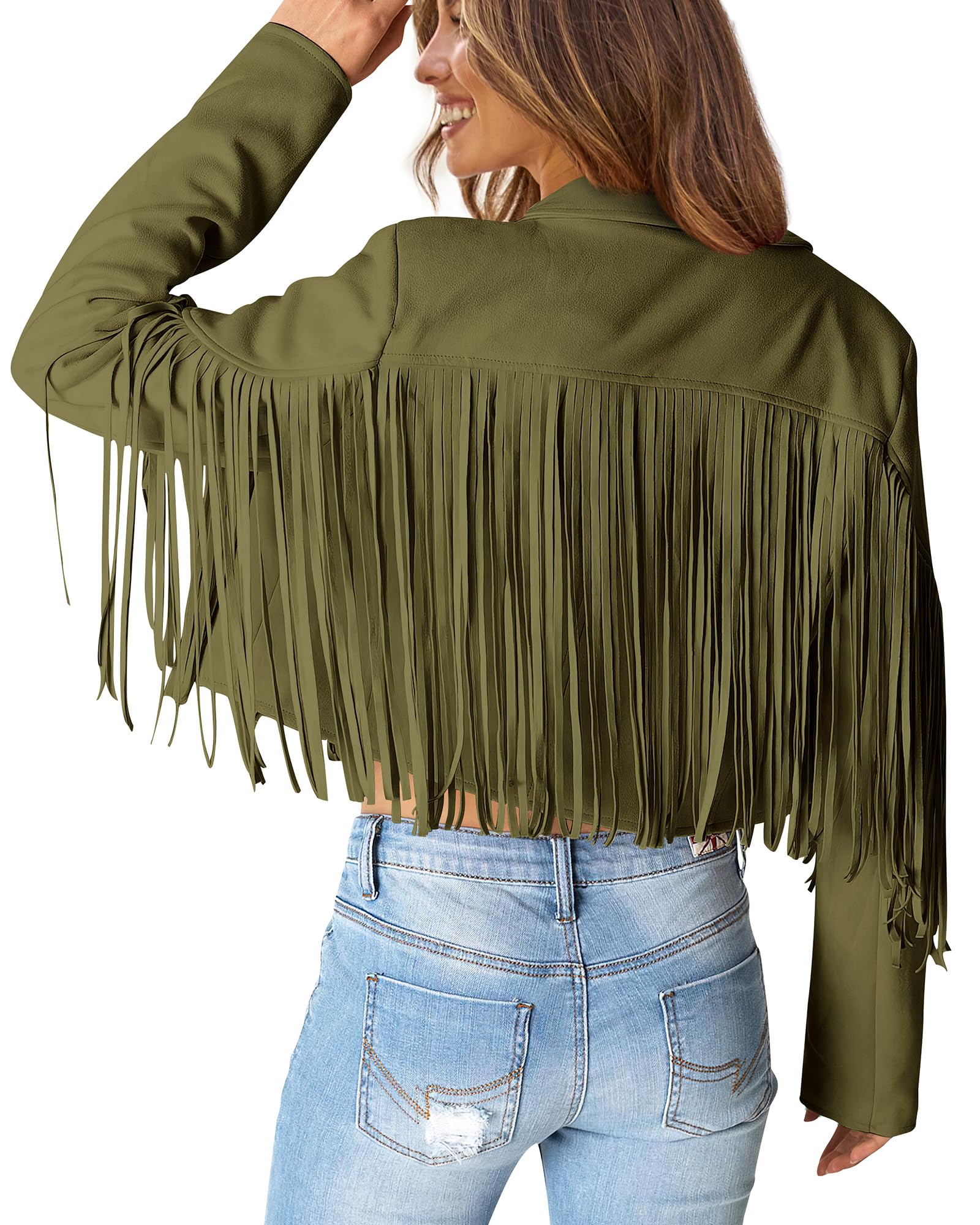 PRETTYGARDEN Women's Fringe Faux Suede Leather Jackets Fall Fashion Tassel Motorcycle Cropped Coats