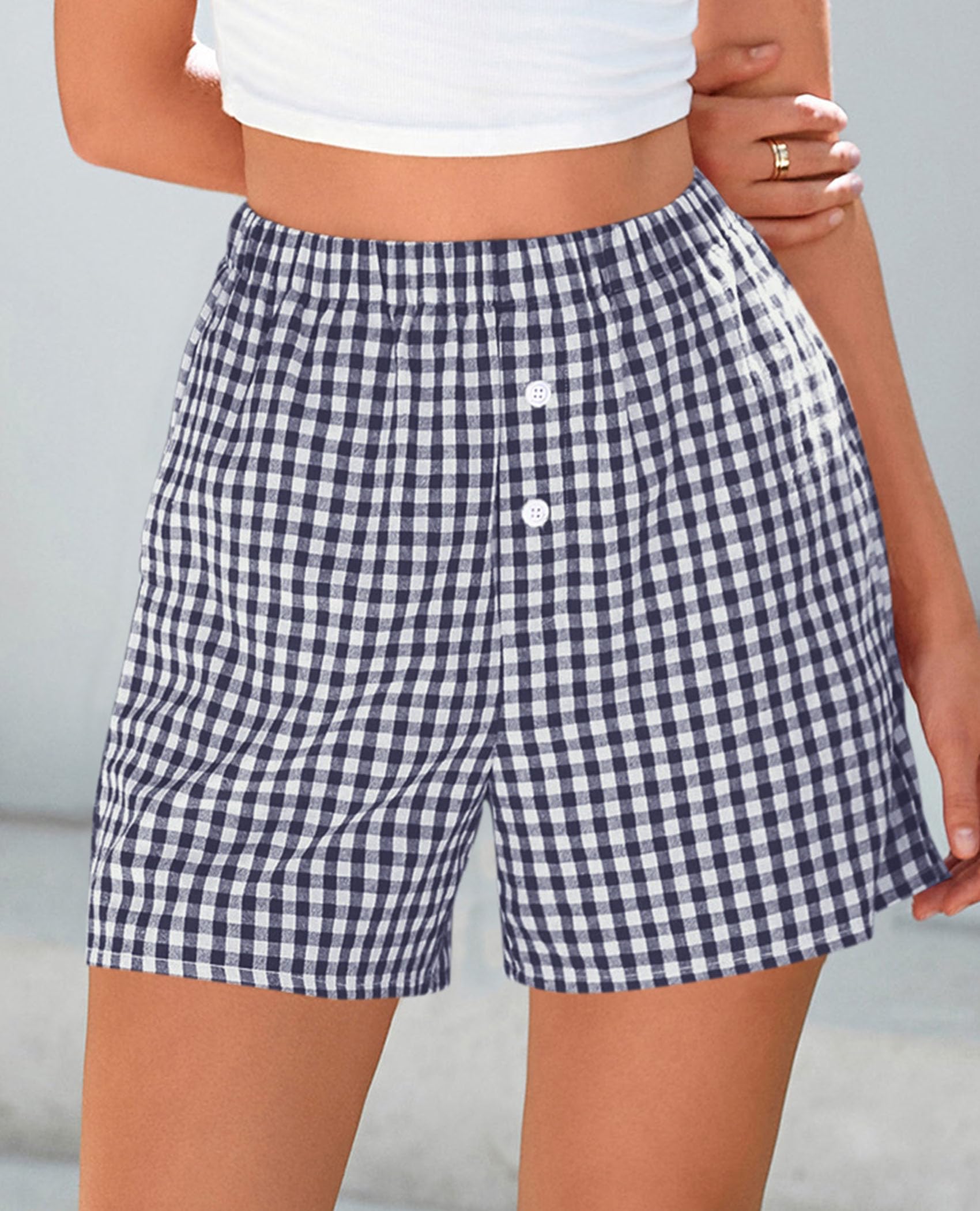 PRETTYGARDEN Womens Shorts Boxers Summer Gingham Pajama Lounge Sleep Y2K Plaid Pj Shorts Beach Bottoms