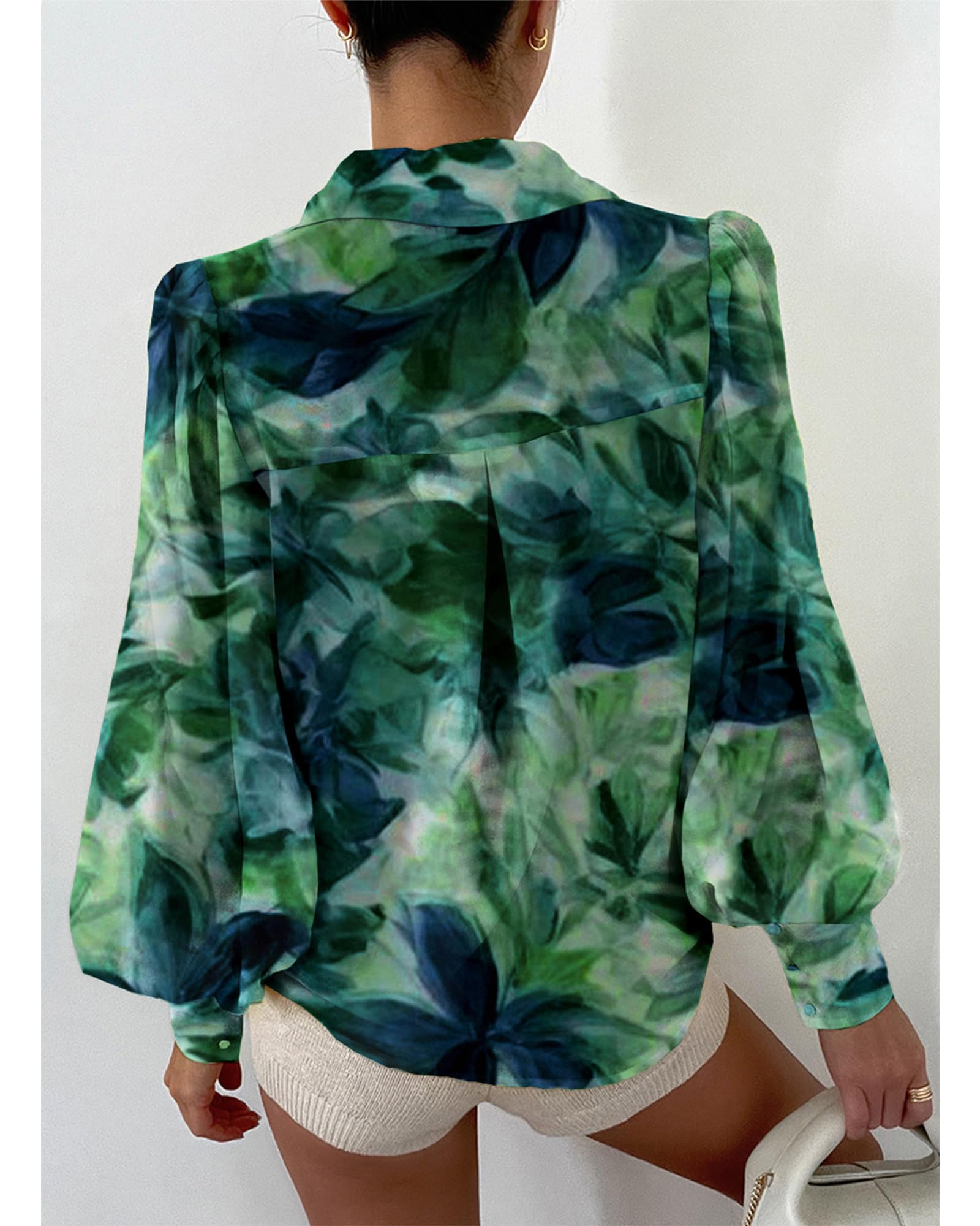 BTFBM Women Fashion Button Down Shirts V Neck Boho Printed Long Sleeve Blouses Dressy Casual Spring Fall Tops