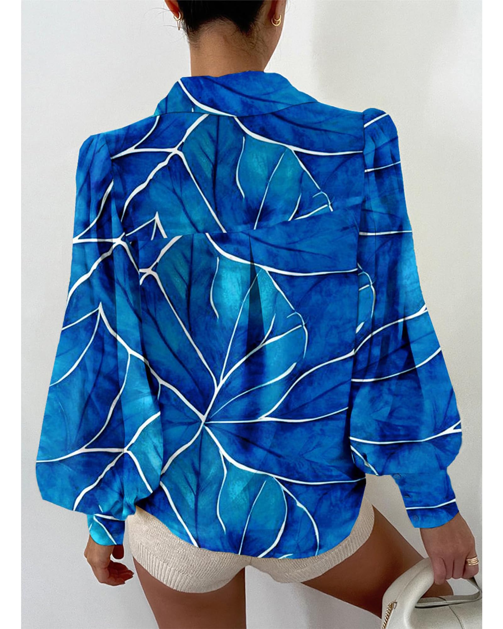 BTFBM Women Fashion Button Down Shirts V Neck Boho Printed Long Sleeve Blouses Dressy Casual Spring Fall Tops