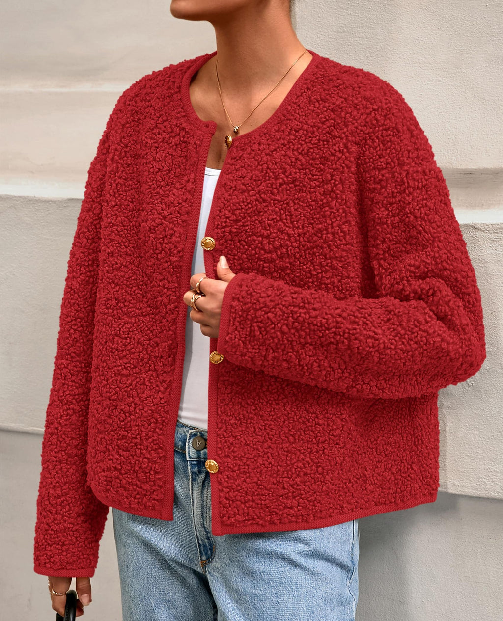 PRETTYGARDEN Women's Fall Fashion Clothes Trendy Fleece Sherpa Cropped Jackets Buttons Warm Casual Winter Faux Fur Coats