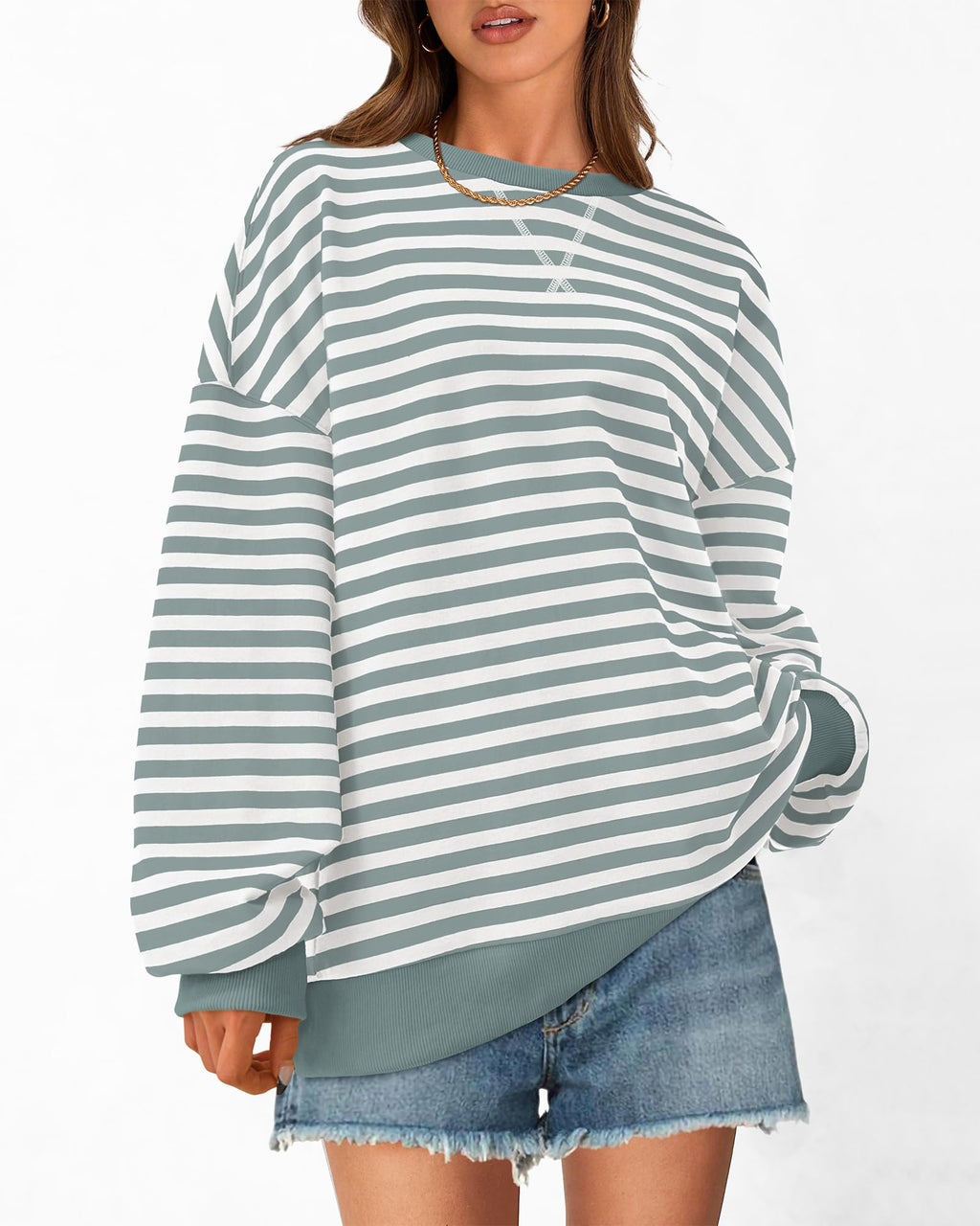 BTFBM Sweatshirt For Women Summer Crewneck Long Sleeve Oversized Striped Pullover Tops Y2K Clothes Workout Shirt