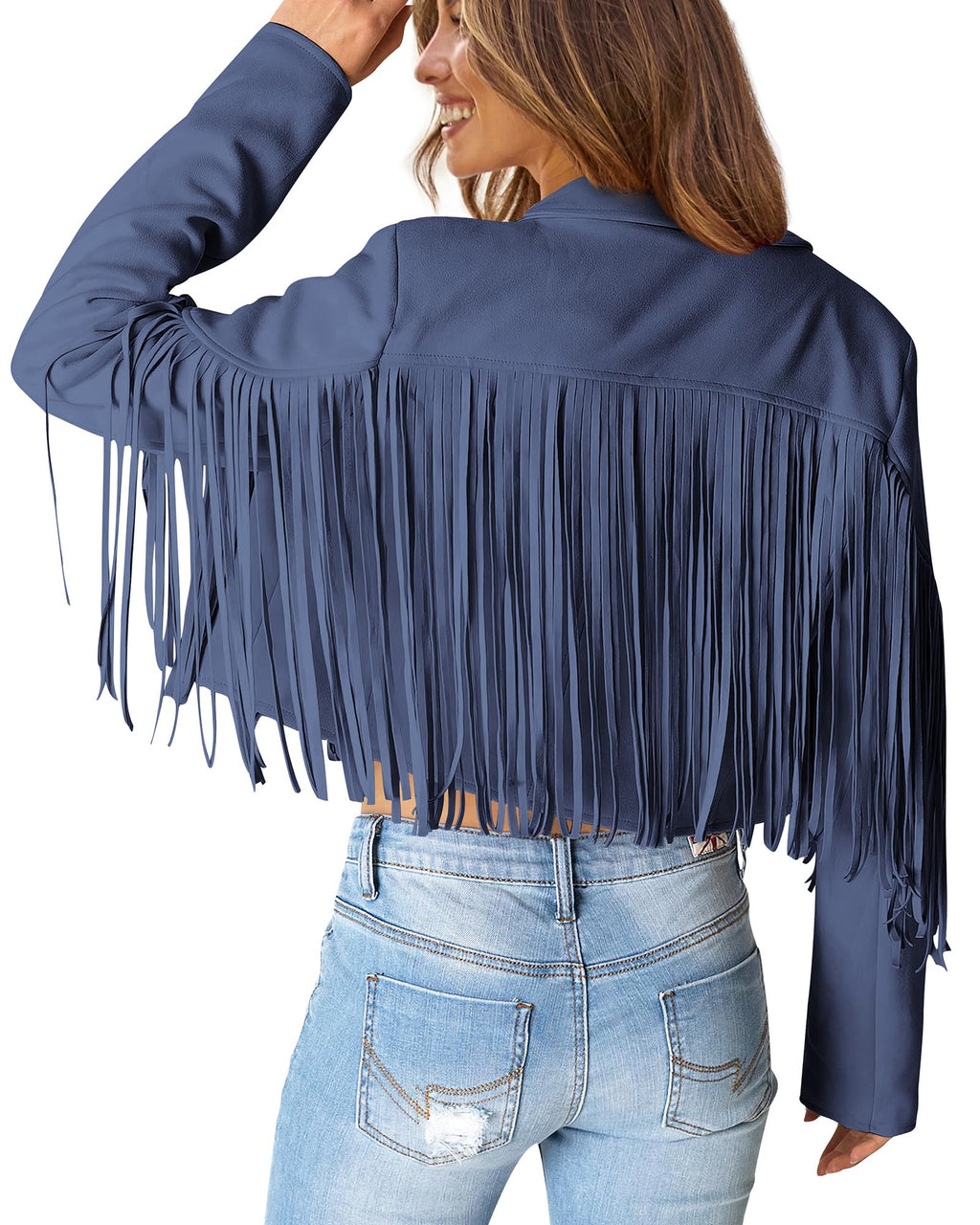 PRETTYGARDEN Women's Fringe Faux Suede Leather Jackets Fall Fashion Tassel Motorcycle Cropped Coats