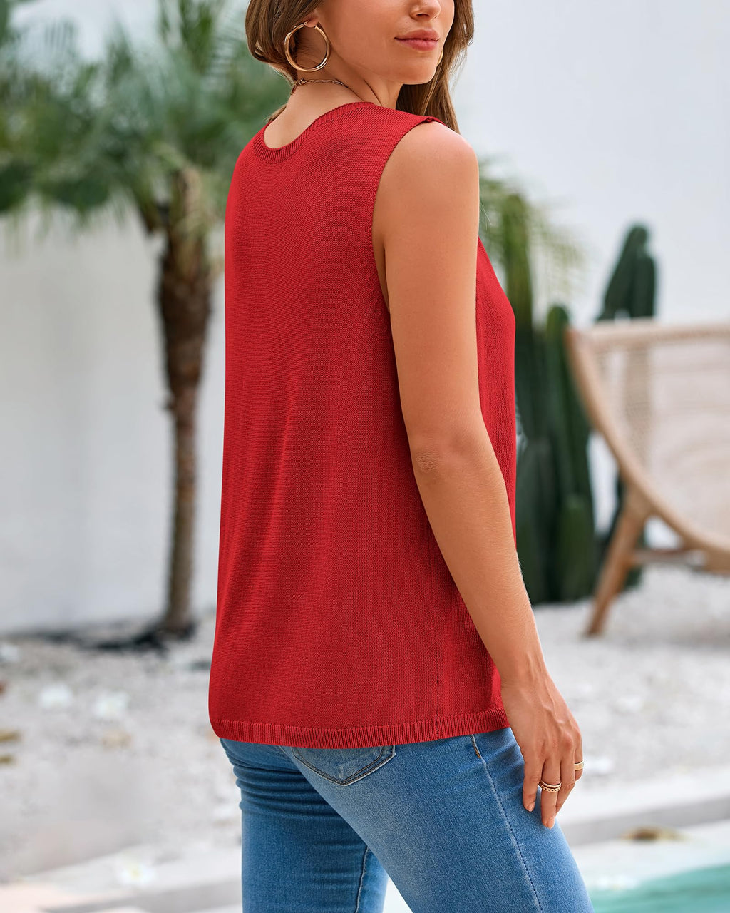 FreshPretty Women's Sleeveless Sweater Vest Summer Crew Neck Ribbed Knit Lightweight Pullover Casual Loose Fit Tank Tops