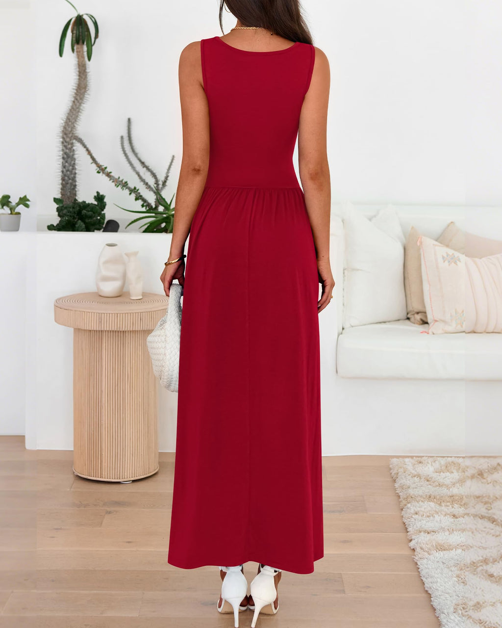 BTFBM Summer Maxi Dresses for Women Spring Sleeveless Casual Ruched High Waisted Long Sundress Flowy Beach Dress