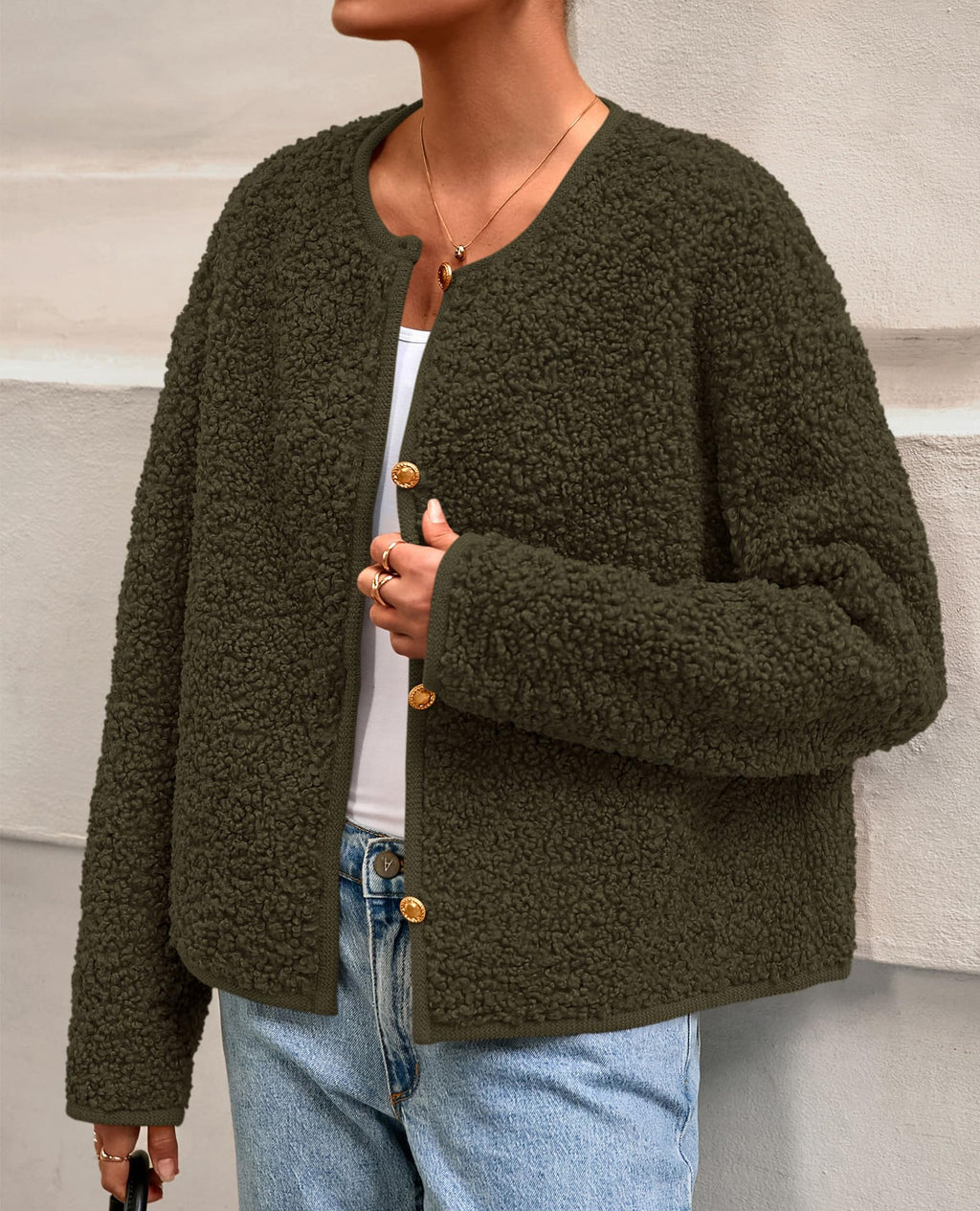 PRETTYGARDEN Women's Fall Fashion Clothes Trendy Fleece Sherpa Cropped Jackets Buttons Warm Casual Winter Faux Fur Coats