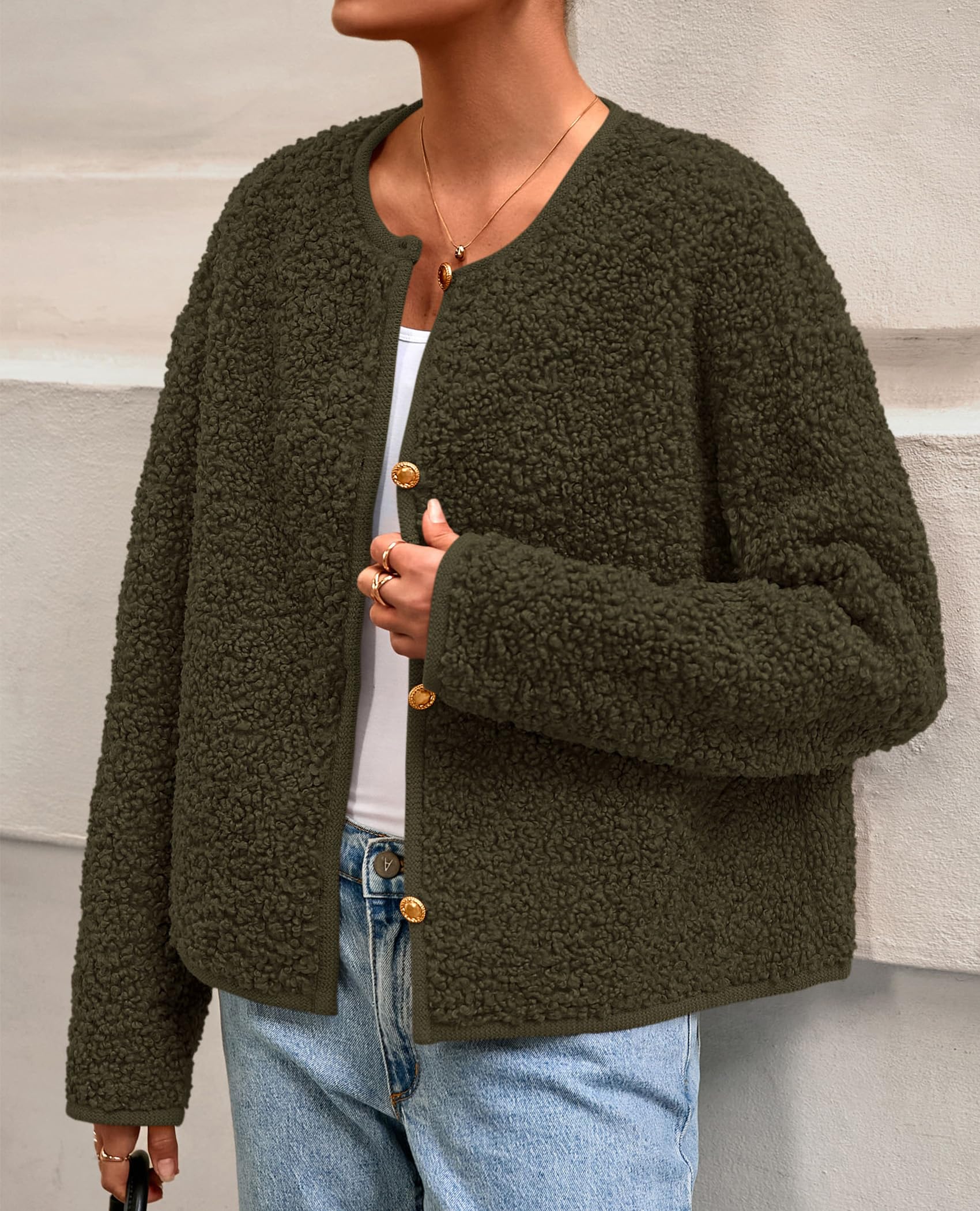 PRETTYGARDEN Women's Fall Fashion Clothes Trendy Fleece Sherpa Cropped Jackets Buttons Warm Casual Winter Faux Fur Coats