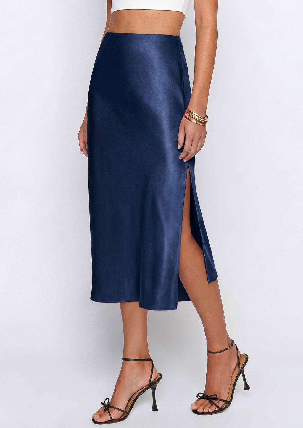 PRETTYGARDEN Womens Satin Skirt Summer Silk Business Casual High Waisted A Line Flowy Work Wedding Cocktail Midi Skirts