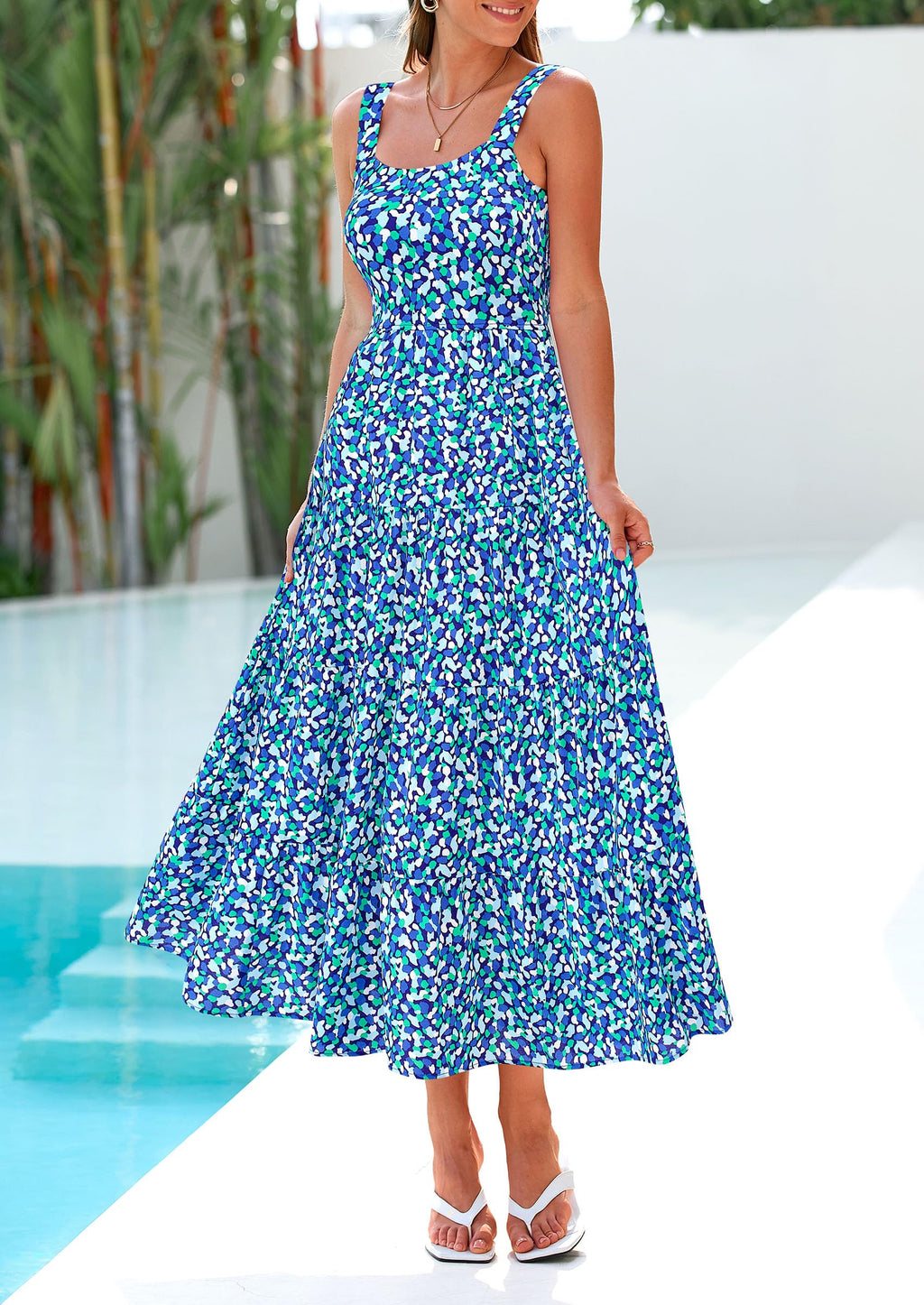 PRETTYGARDEN Women's Summer Floral Maxi Dress Sleeveless Smocked Ruffle Long Flowy Beach Vacation Boho Sundresses
