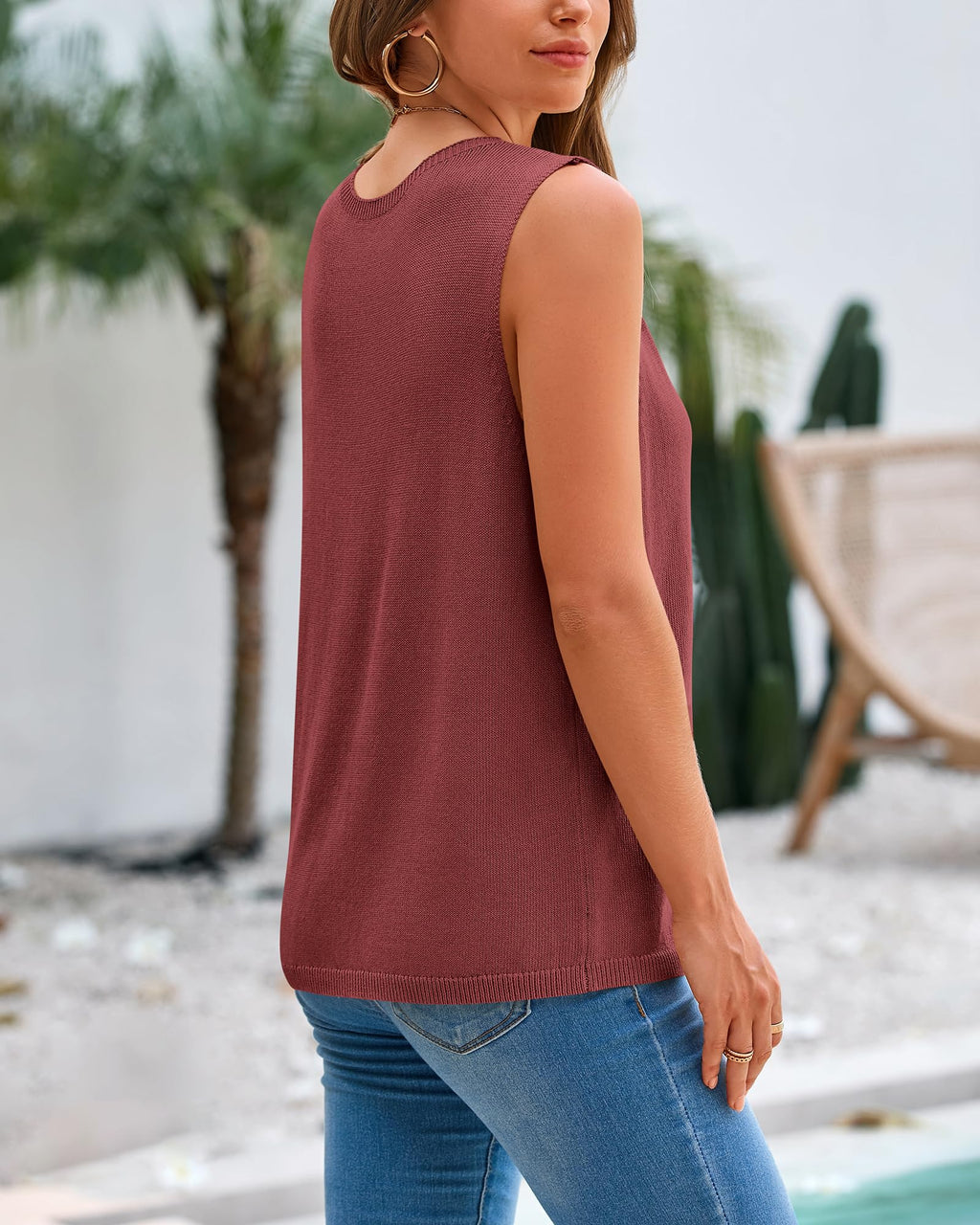 FreshPretty Women's Sleeveless Sweater Vest Summer Crew Neck Ribbed Knit Lightweight Pullover Casual Loose Fit Tank Tops
