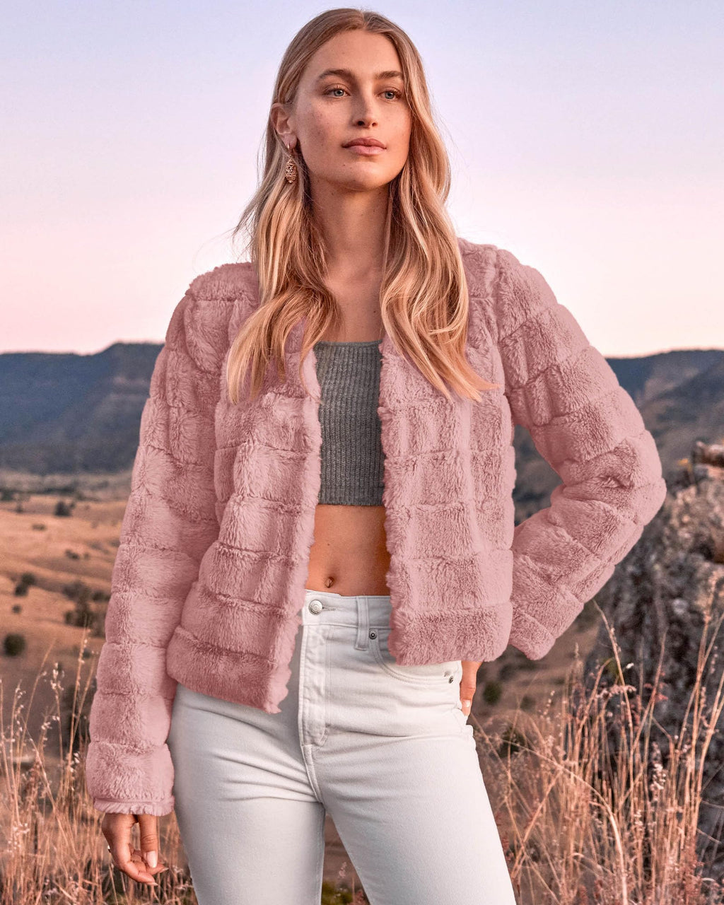 FreshPretty Winter Coats For Women Faux Fur Jacket Soft Long Sleeve Fluffy Open Front Outerwear Fall Outfits