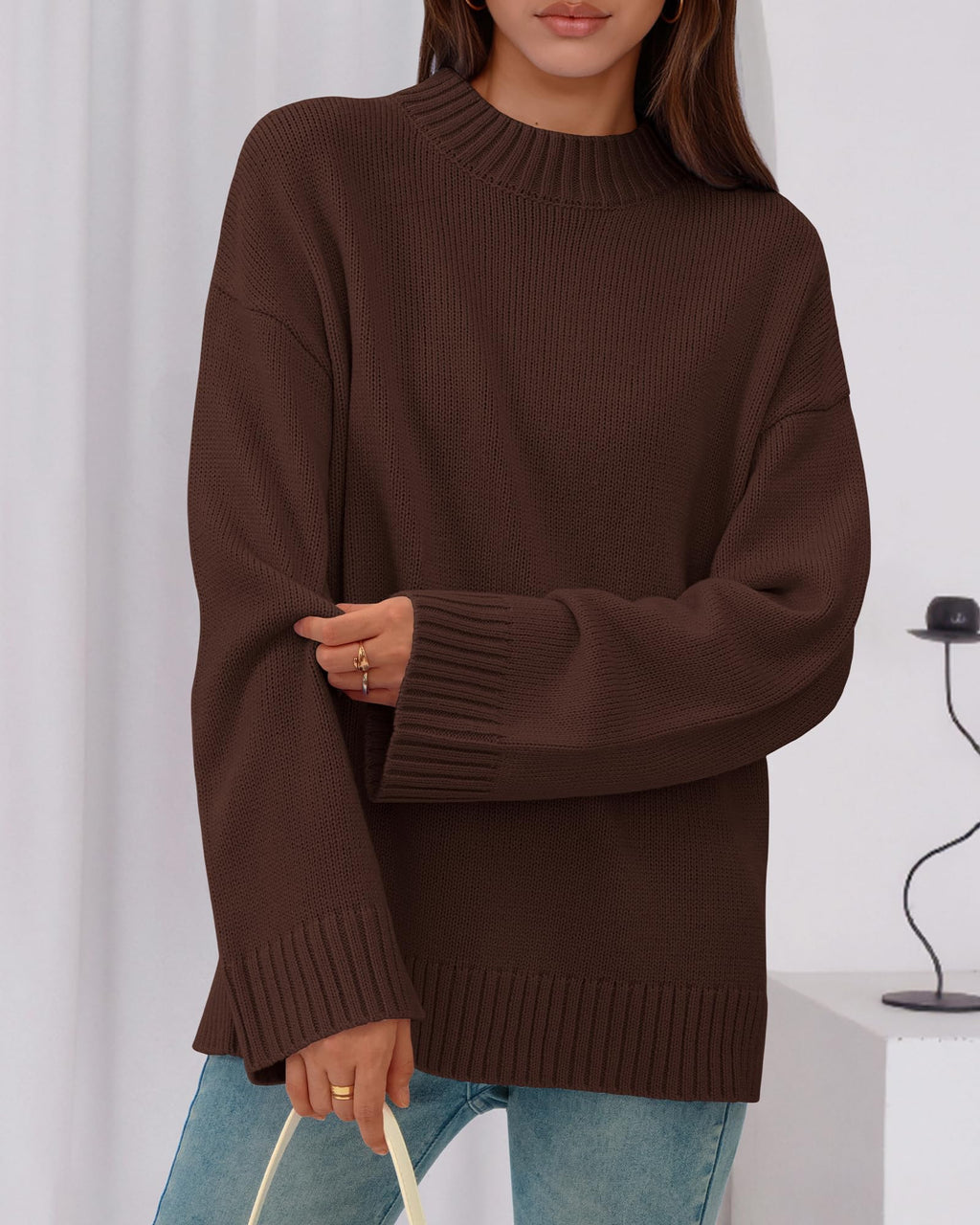 BTFBM Sweaters for Women Casual Crewneck Long Sleeve Loose Ribbed Knit Pullover Sweater Winter Clothes Fall Outfits