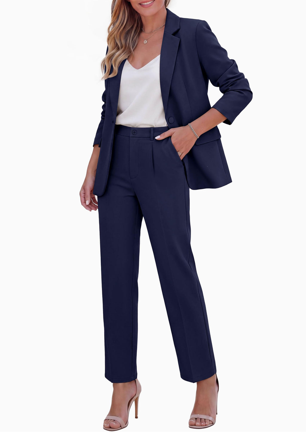 PRETTYGARDEN Two Piece Sets for Women Dressy Pant Suits Lapel Blazer,Straight Leg Dress Pants,Professional Interview Suit Set,Business Casual Outfits,Office Work Clothes,Fall Winter