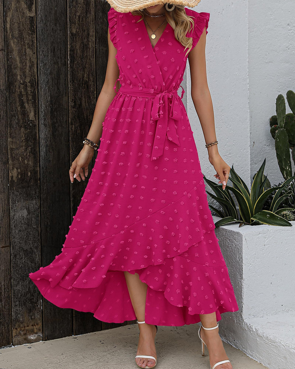 BTFBM Boho Dresses for Women Spring Fashion Cap Sleeve Swiss Dot Flowy Ruffle Beach Wedding Cocktail Maxi Dress