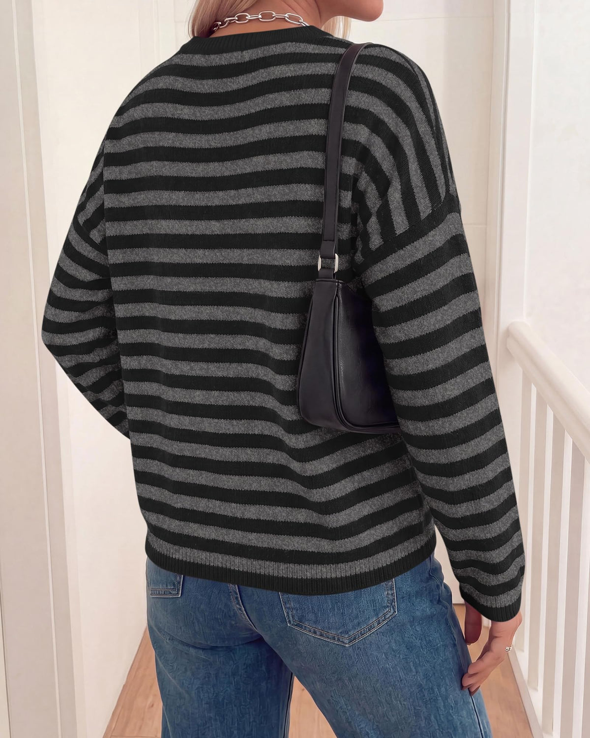 BTFBM Women's Lightweight Oversized Striped Sweater | Soft Knit Cozy Sweaters, Crew Neck Long Sleeve Pullover, y2k Color Block, Casual Holiday Outfits, Winter Fall Clothes