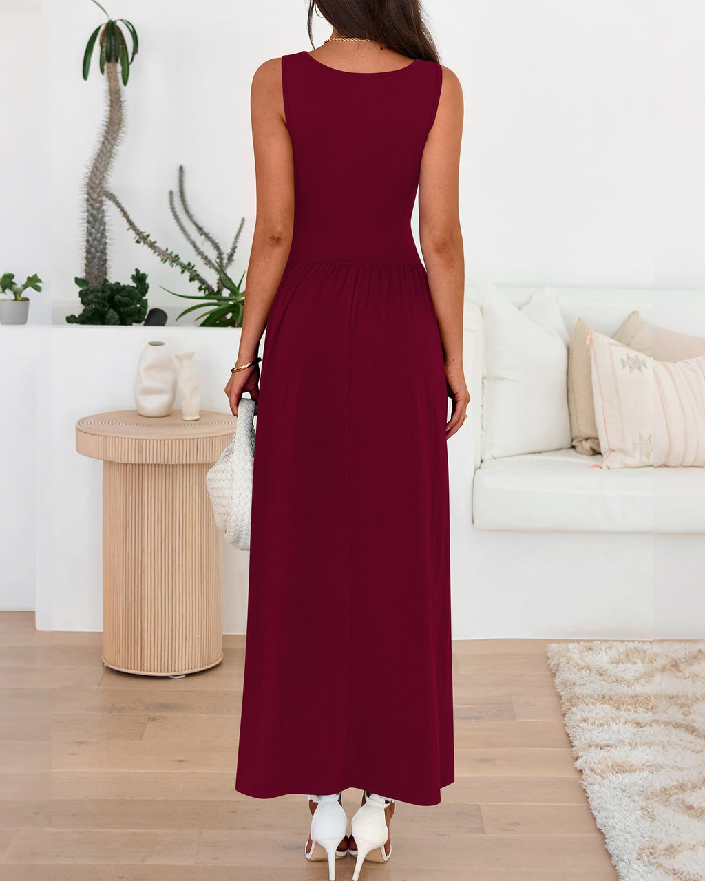 BTFBM Summer Maxi Dresses for Women Spring Sleeveless Casual Ruched High Waisted Long Sundress Flowy Beach Dress