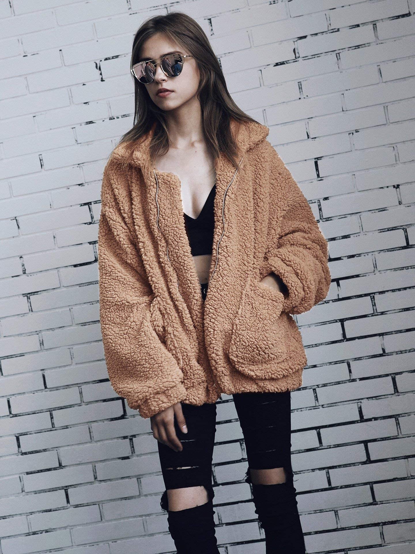 PRETTYGARDEN Women's Fashion Winter Coats Sherpa Fleece Faux Fur Shearling Oversized Trendy Jackets Warm Outerwear Clothing
