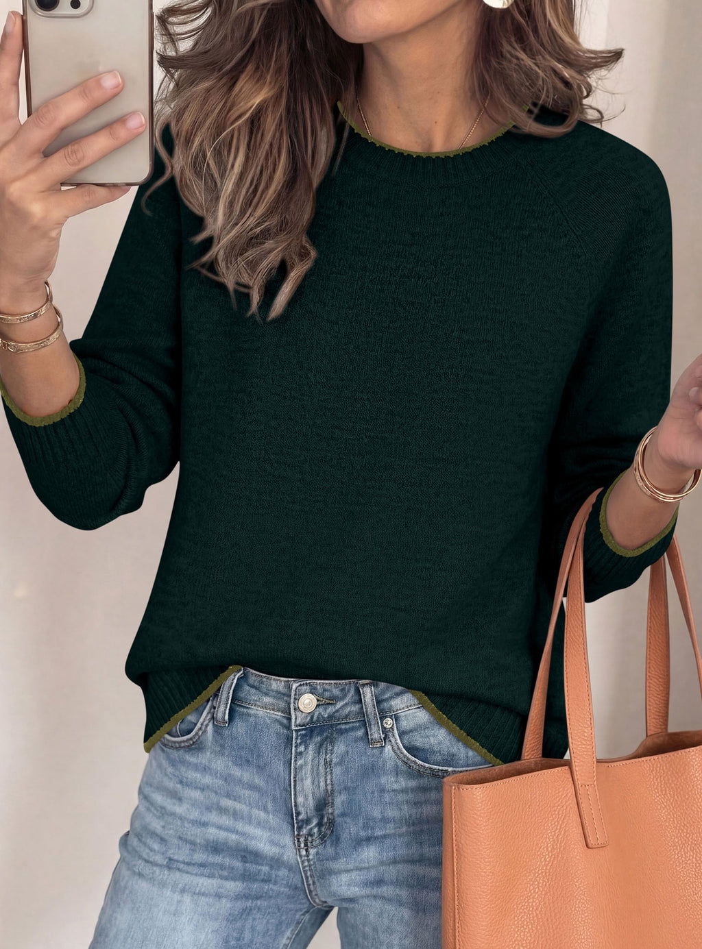PRETTYGARDEN Womens Crewneck Fall Sweaters Pullover Tops Soft Stretchy Knit,Raglan Long Sleeve,Ribbed Cuffs,Color Block,Casual Daily Outfits,Office Work Clothes,Winter Layering Wear
