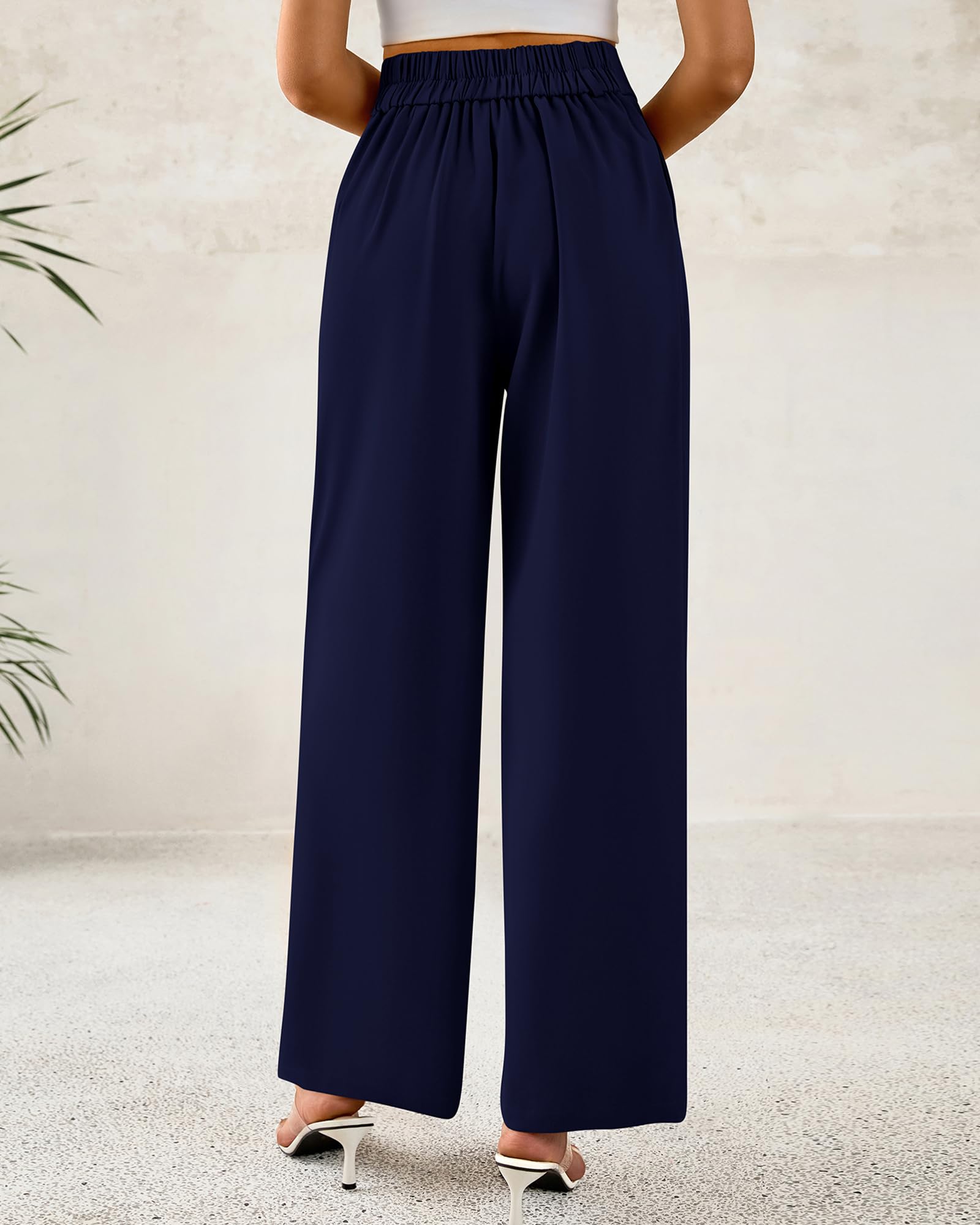 BTFBM Women Wide Leg Dress Pants High Waisted Button Pleated Business Casual Trousers Office Work Palazzo Pants