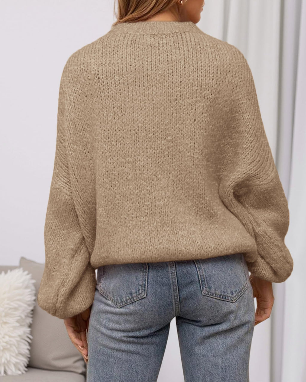 BTFBM Sweaters for Women Fall Crew Neck Lantern Long Sleeve Oversized Sweater Casual Knit Winter Pullover Tops