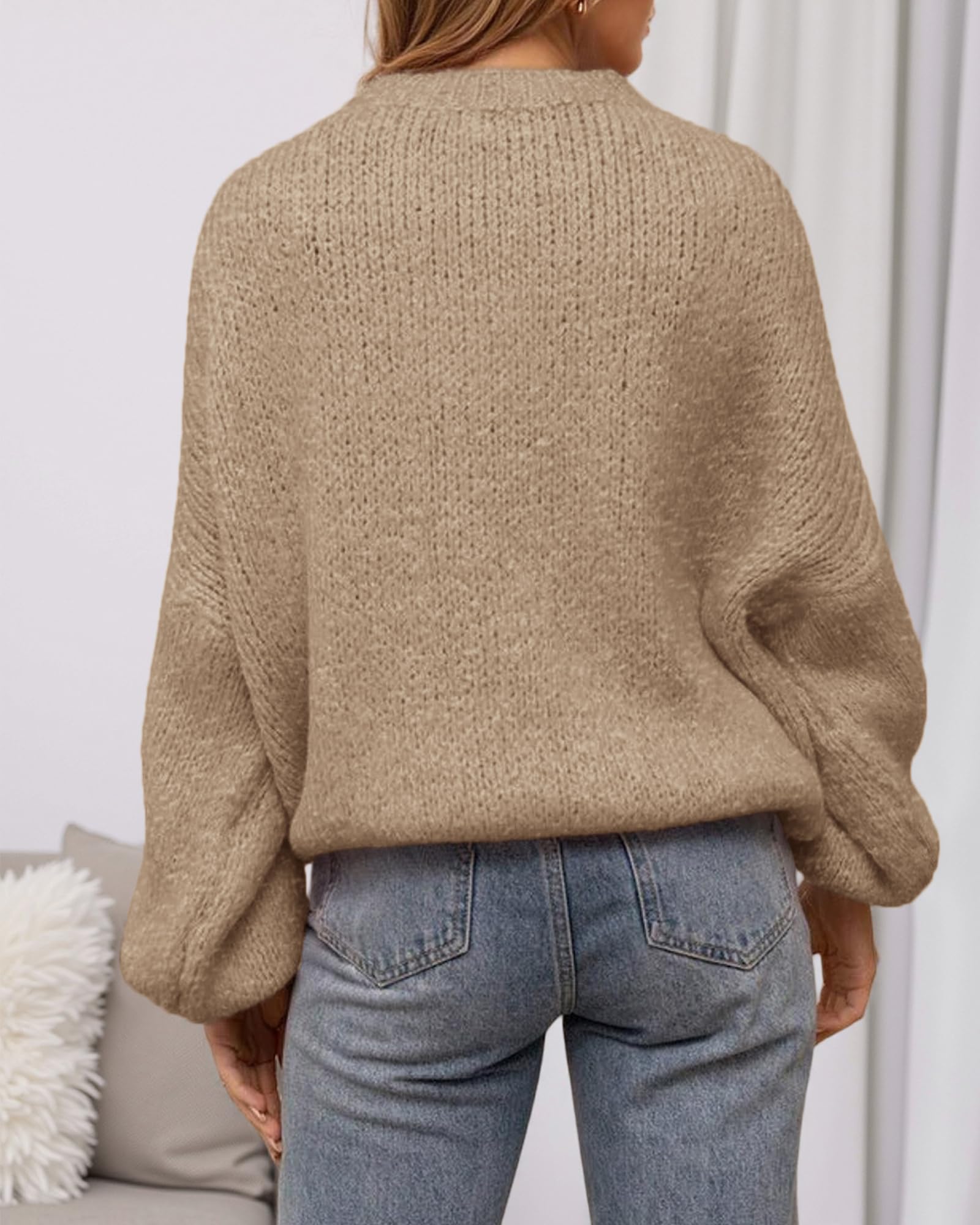 BTFBM Sweaters for Women Fall Crew Neck Lantern Long Sleeve Oversized Sweater Casual Knit Winter Pullover Tops