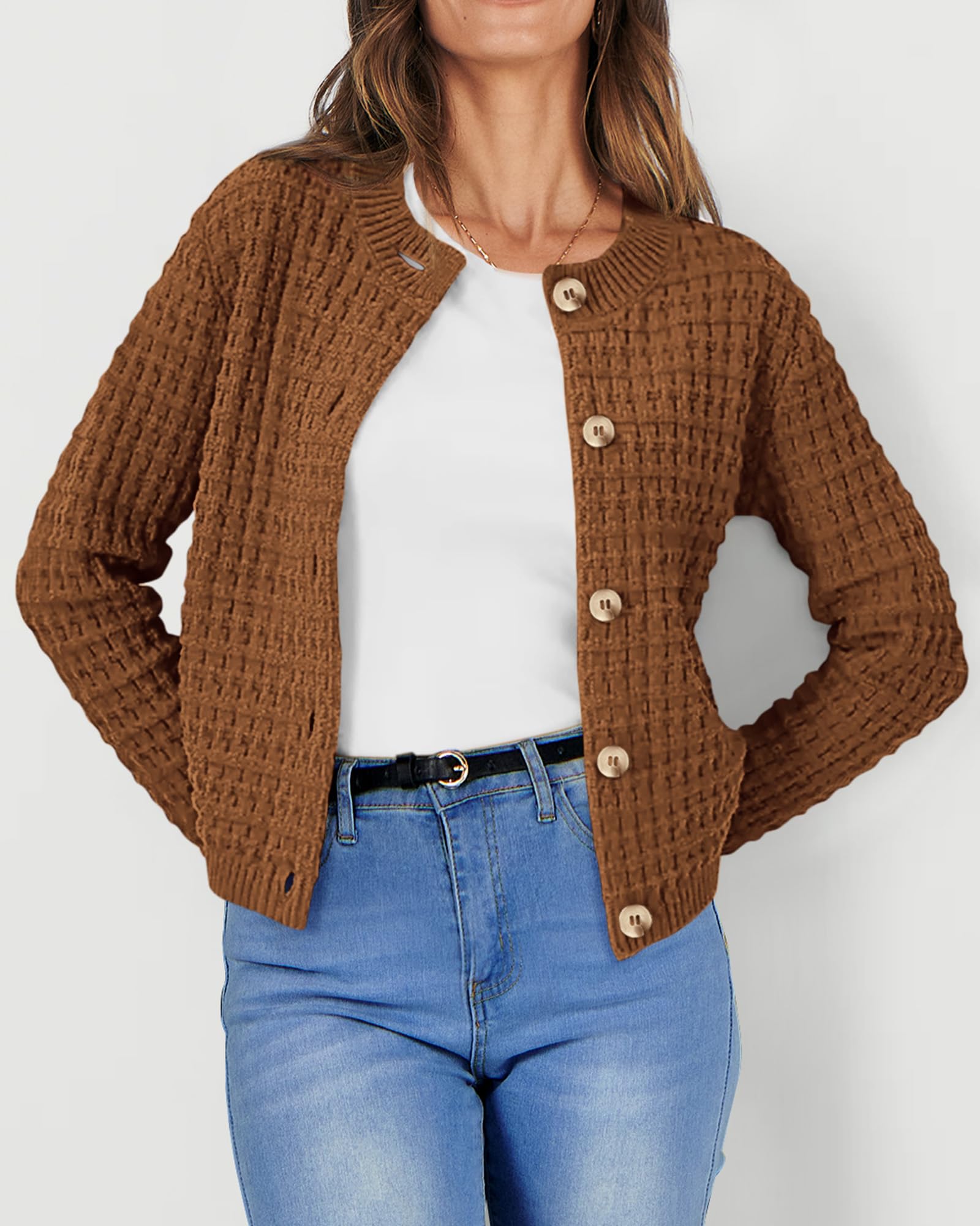 PRETTYGARDEN Women's Knit Cardigan Sweaters Casual Long Sleeve Open Front Button Down Trendy Jackets Outerwear
