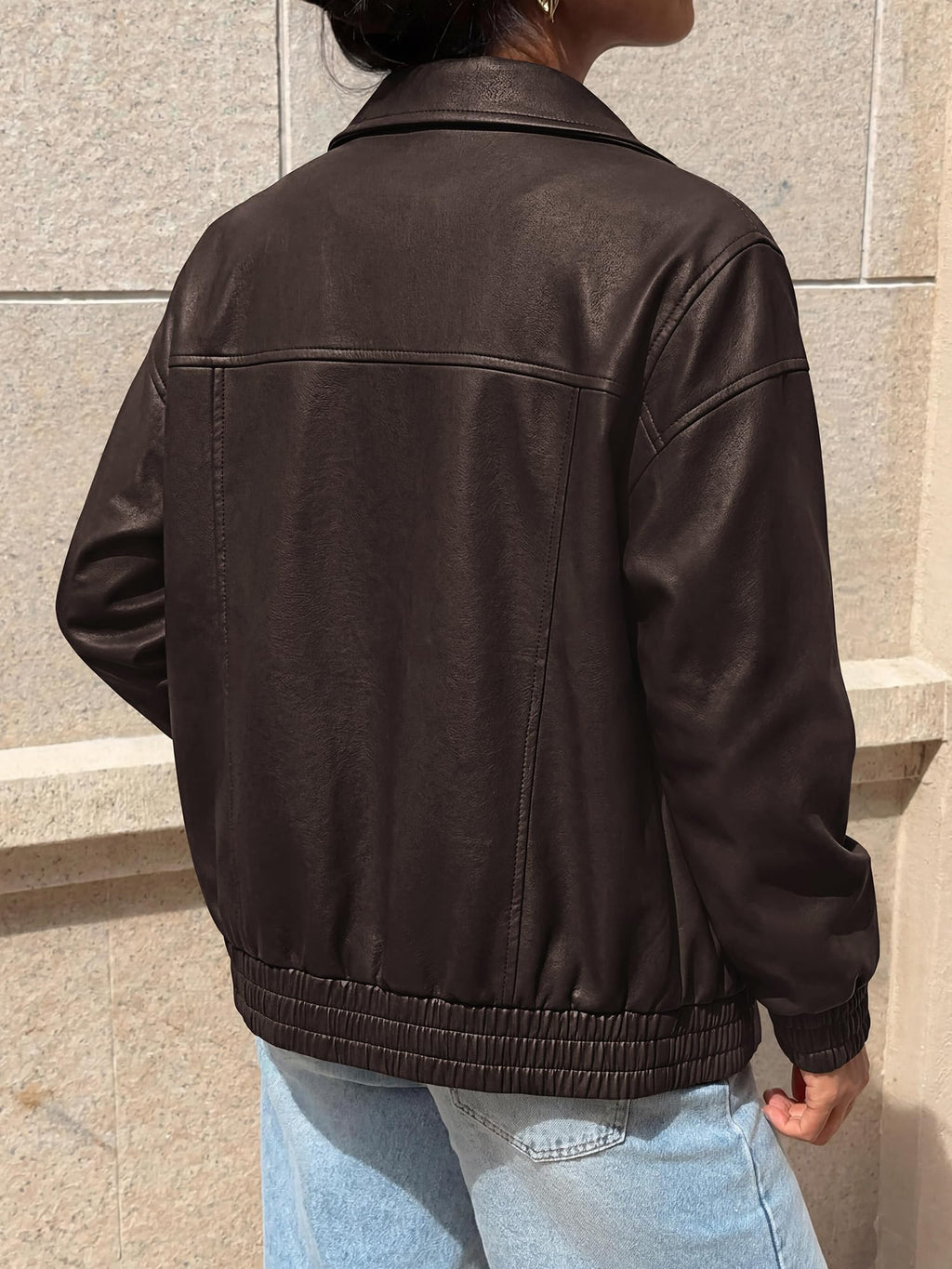 BTFBM Faux Leather Jacket Women Fall Clothes Long Sleeve, Bomber Jackets, Snaps, Pockets, Oversized, Zip Up Motorcycle Outerwear, Airport, Going Out Outfits, Winter Coat