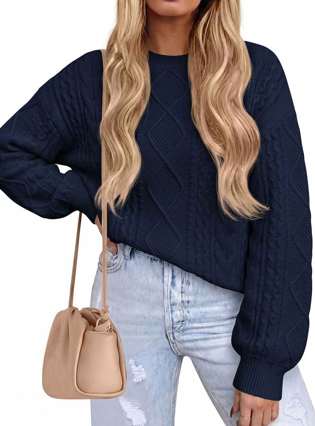 PRETTYGARDEN Women's Crewneck Cable Knit Sweater Pullover Tops Soft Luxury,Long Sleeve Sweaters,Chunky Texture,Fall Outfits,Warm Layering,Daily Wear,Work Holiday,Winter Going out Top