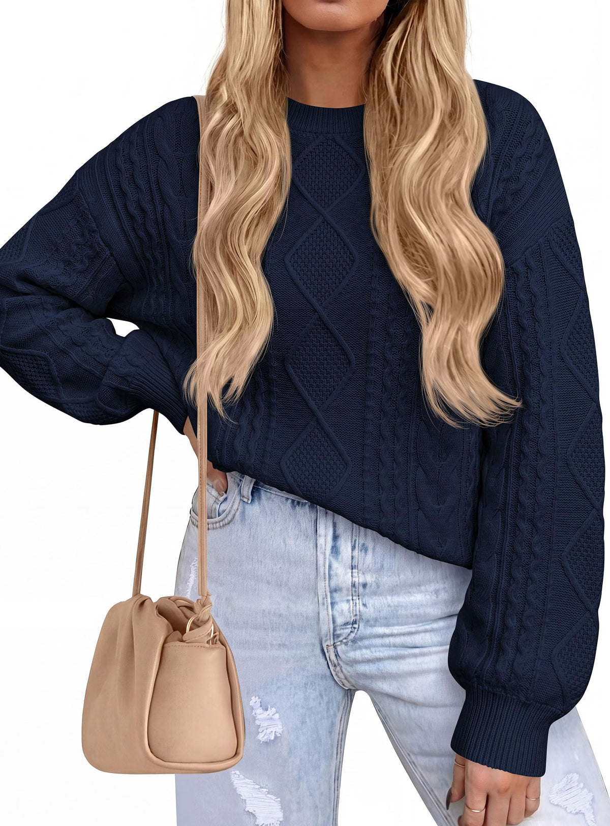 PRETTYGARDEN Women's Crewneck Cable Knit Sweater Pullover Tops Soft Luxury,Long Sleeve Sweaters,Chunky Texture,Fall Outfits,Warm Layering,Daily Wear,Work Holiday,Winter Going out Top