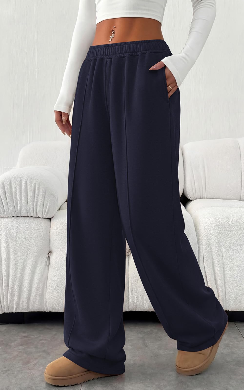 PRETTYGARDEN Fall Womens Sweatpants Baggy Wide Leg Pants with Pockets | Elastic Waist Loose Lounge Pants for Women, Tailored Soft Cotton Sweatpants Women, Fashion Y2k Outfits, Jogger Sweatpant