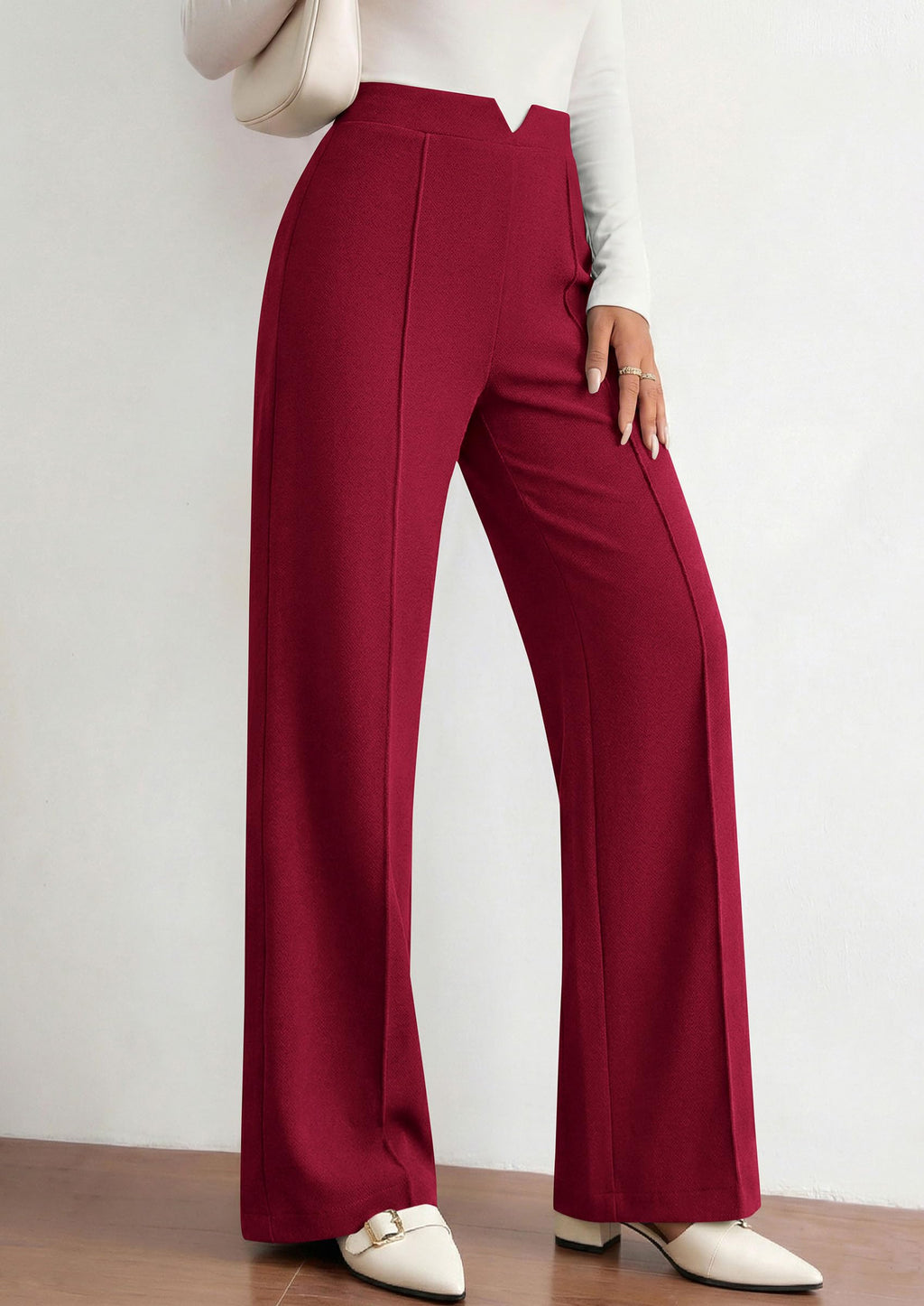 PRETTYGARDEN Women's Dressy Casual Wide Leg Palazzo Pants | V Notch High Waist, Soft Stretchy Knit Flowy Long Lounge Trousers, Casual Daily Office Work Outfits, 2026 Fall Clothes