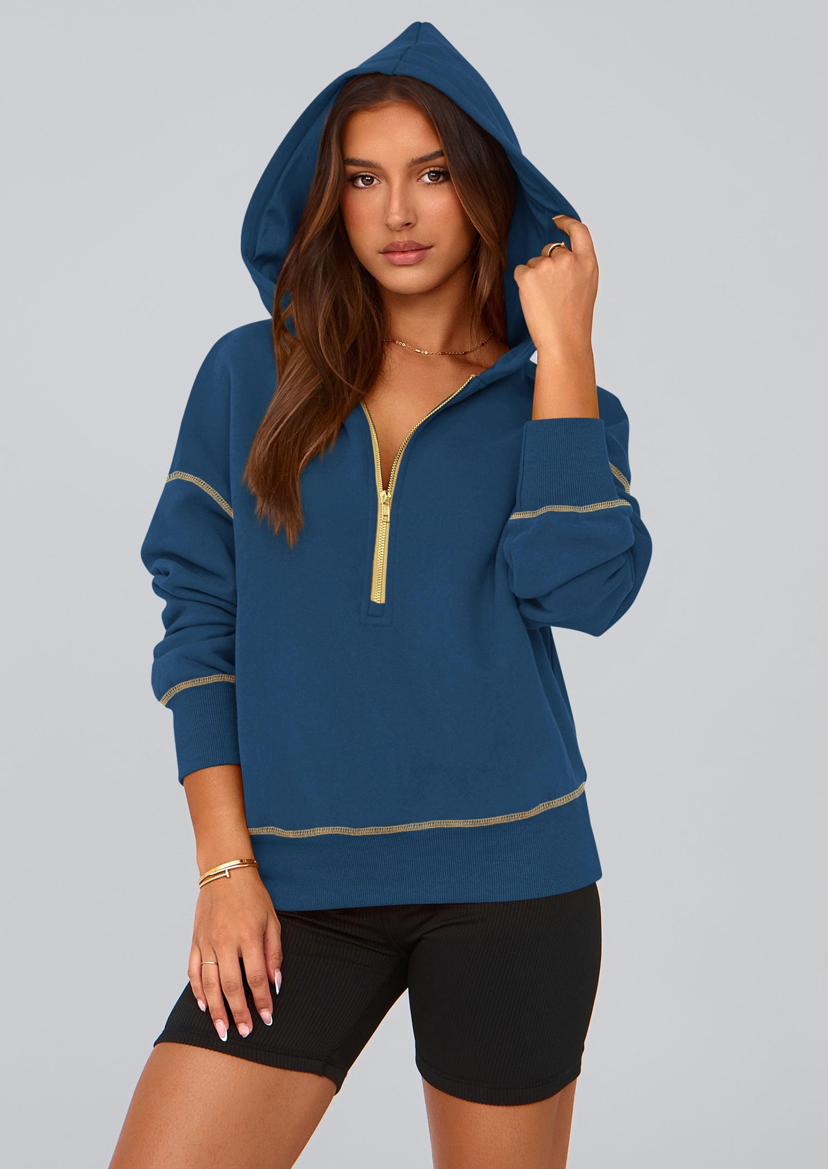 PRETTYGARDEN Women's  Fall Hooded Sweatshirts Long Sleeve Half Zip Cropped Hoodies Pullover Winter Fashion Clothes