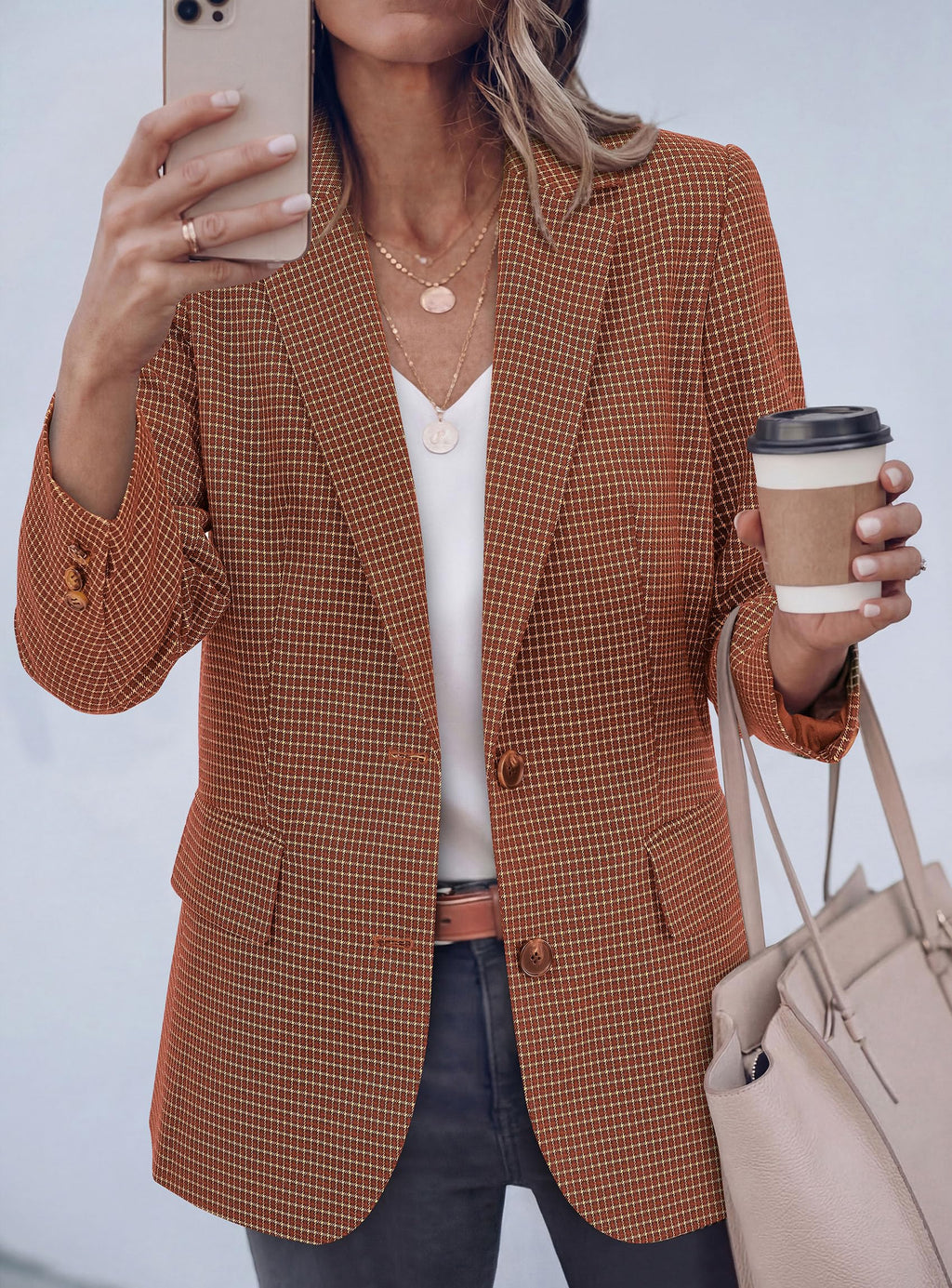 PRETTYGARDEN Fall Blazers for Women Business Casual | Long Sleeve Plaid Houndstooth, Notch Lapel Pockets, Oversized Blazer Outerwear, Trendy Suit Jackets, 2026 Winter Work Outfits