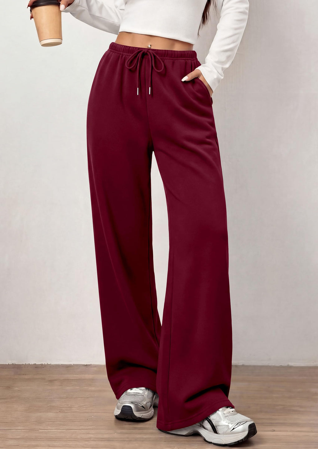 PRETTYGARDEN Womens Wide Leg Sweatpants Fleece Lounge Pants | Elastic Drawstring Waist,Baggy Jogger Yoga Sweat pants,Pockets,Fall Winter Clothes,Loose Daily Casual & Loungewear Trousers