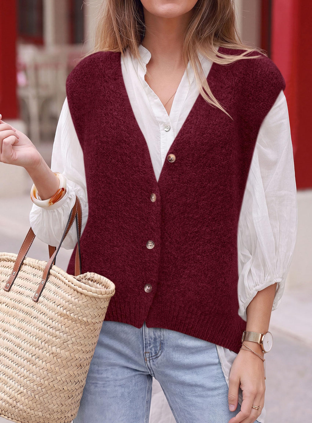 PRETTYGARDEN Womens Fall Sleeveless Button Down Sweater Vest | Soft Knit Fabric, Fashion Deep V Neck, Casual Loose Fit Sweater, Going Out Outfits, 2026 Trendy Winter Clothes