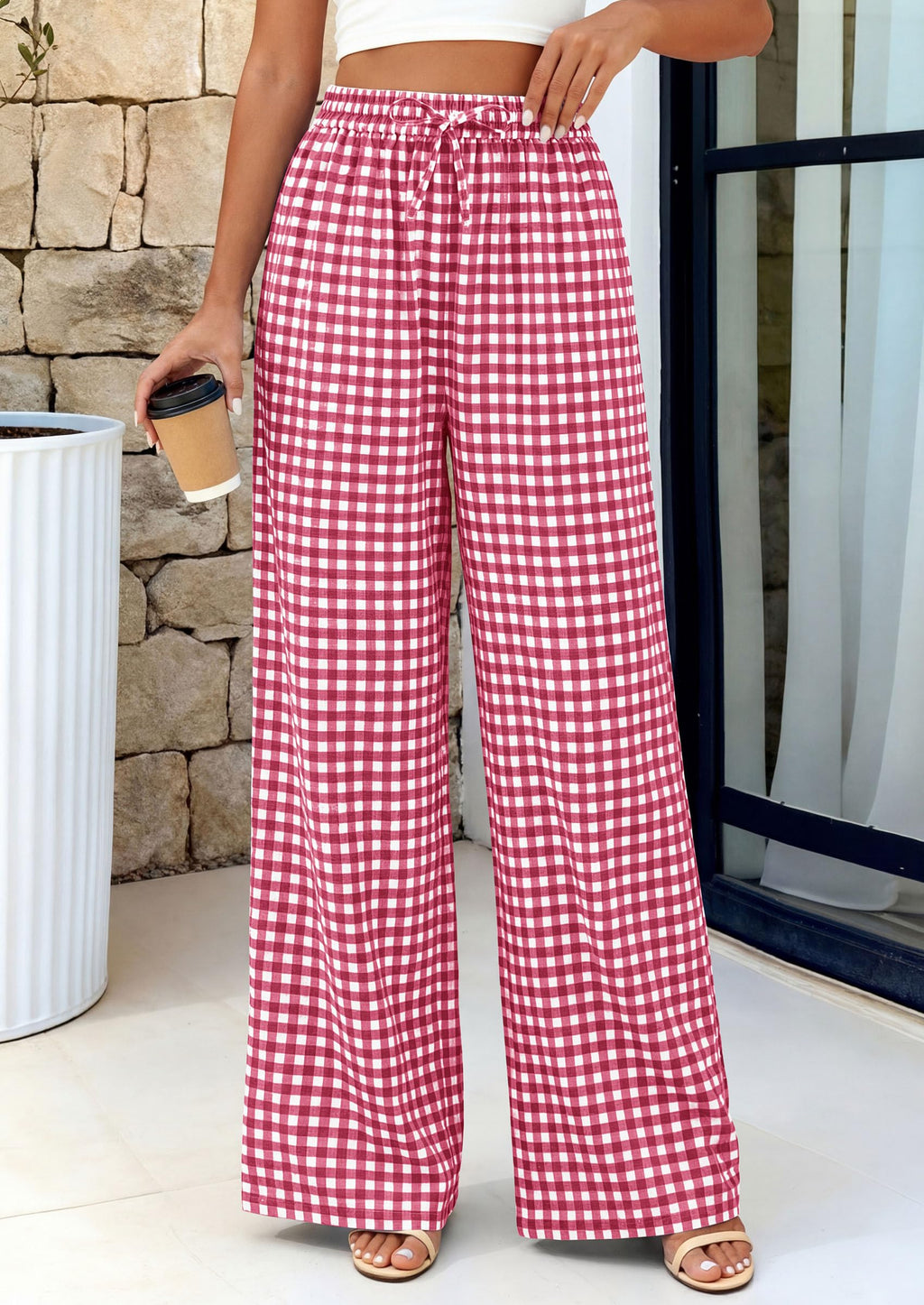 PRETTYGARDEN Women's Wide Leg Gingham Lounge Pants Summer  Casual Plaid Trousers Spring Y2K Clothes Comfy Pajama Bottoms