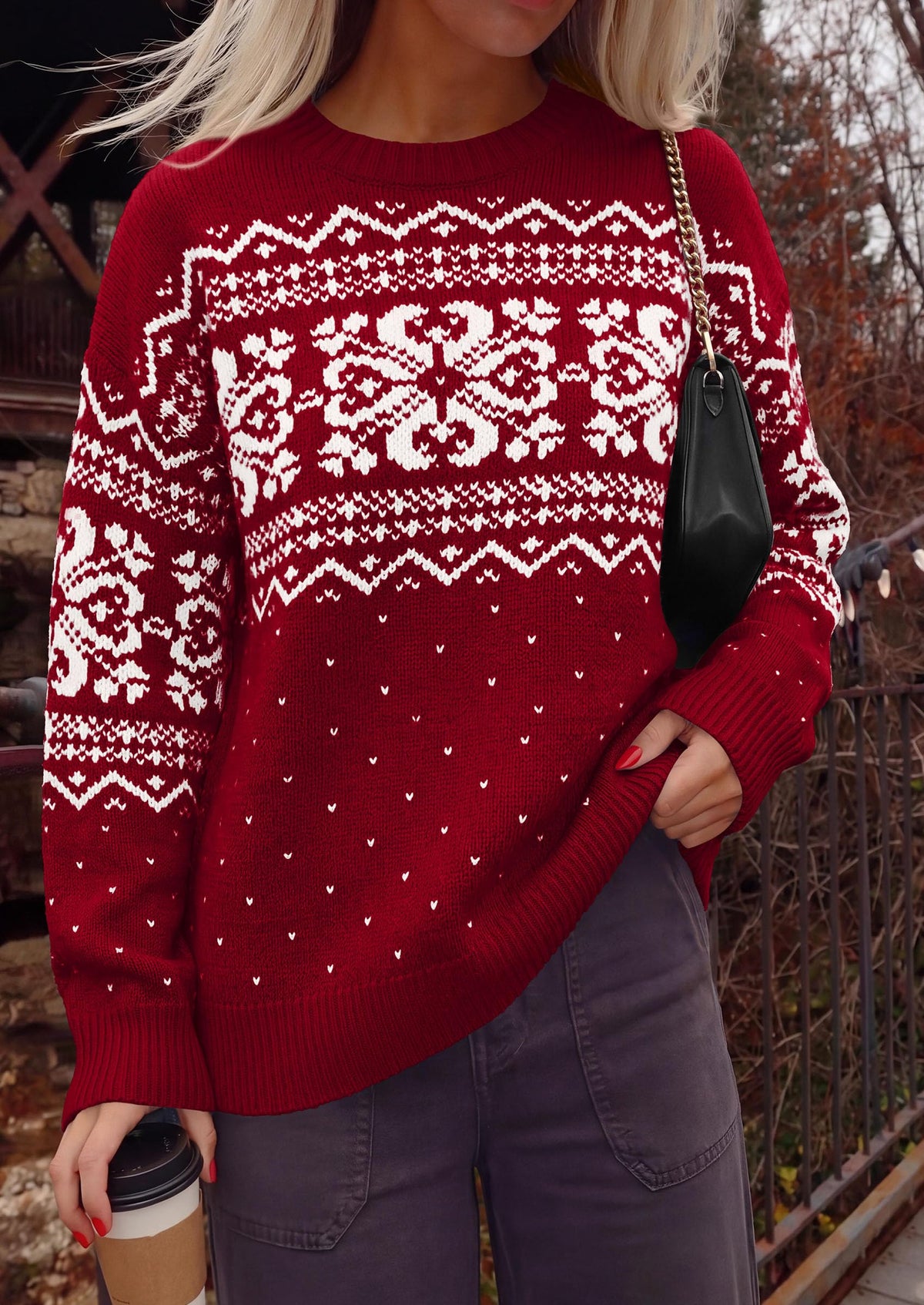 PRETTYGARDEN Women's Fair Isle Oversized Sweater | Relaxed Fit, Soft Cozy Knit, Long Sleeve Pullover, Crew Neck, Going Out Tops, Fall Holiday Outfits, Winter Fashion Clothing