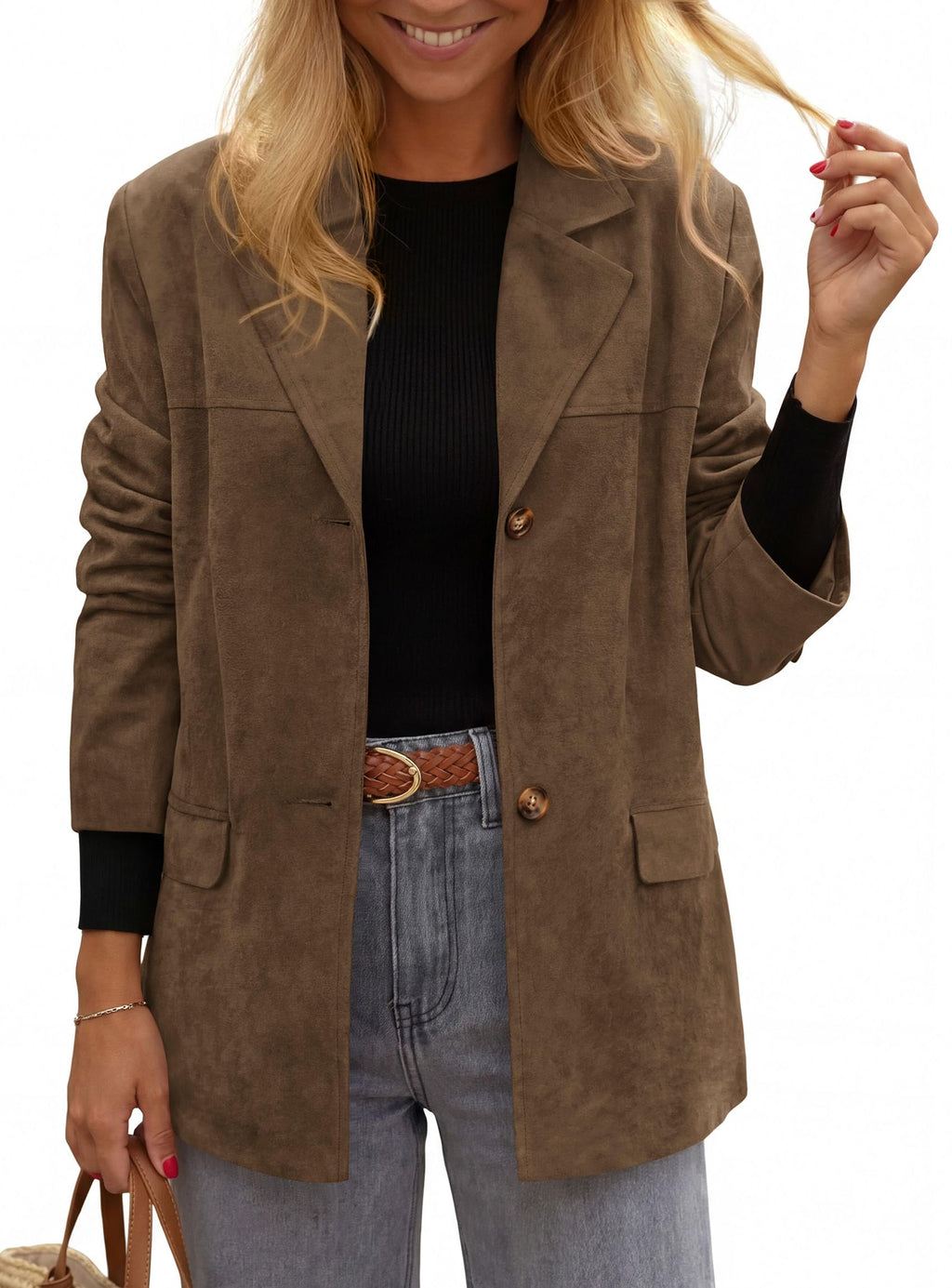 PRETTYGARDEN Women's Faux Suede Western Blazer Jacket