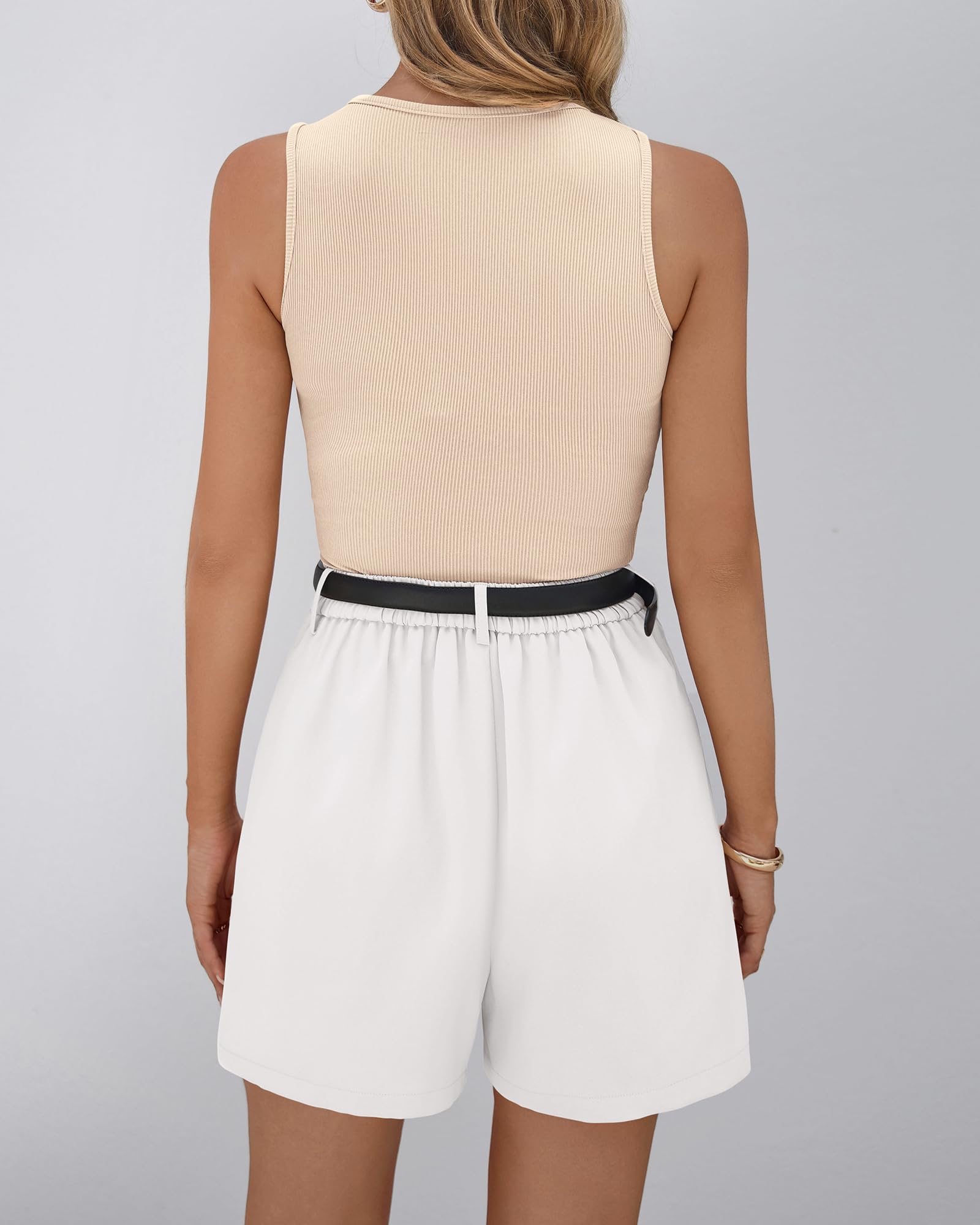 BTFBM 2 Piece Sets for Women Summer Sleeveless Matching Short Sets Tank Crew Neck Airport Travel Outfits Pockets