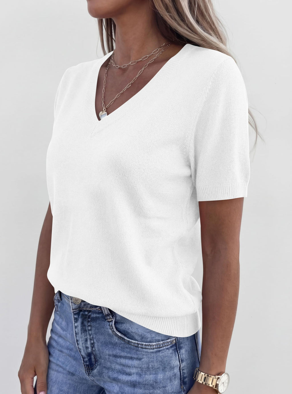 PRETTYGARDEN Womens Short Sleeve Sweater V Neck Trendy Pullover Tops Summer Spring Loose Lightweight Casual Blouse