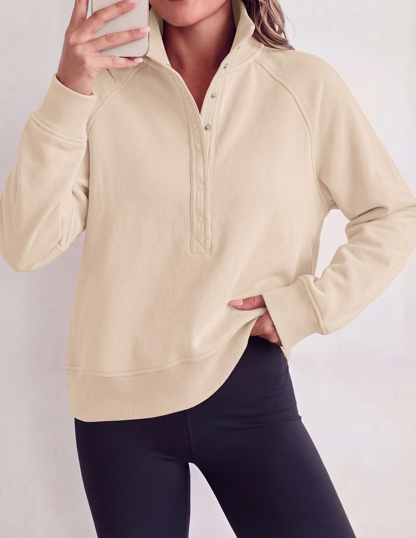 PRETTYGARDEN Women's Fall Trendy Oversized Sweatshirts Comfy Ribbed Fabric, Raglan Long Sleeve Collared, Button Up Henley Pullover Blouse, Casual Workout Tops, Y2K Fashion Clothing