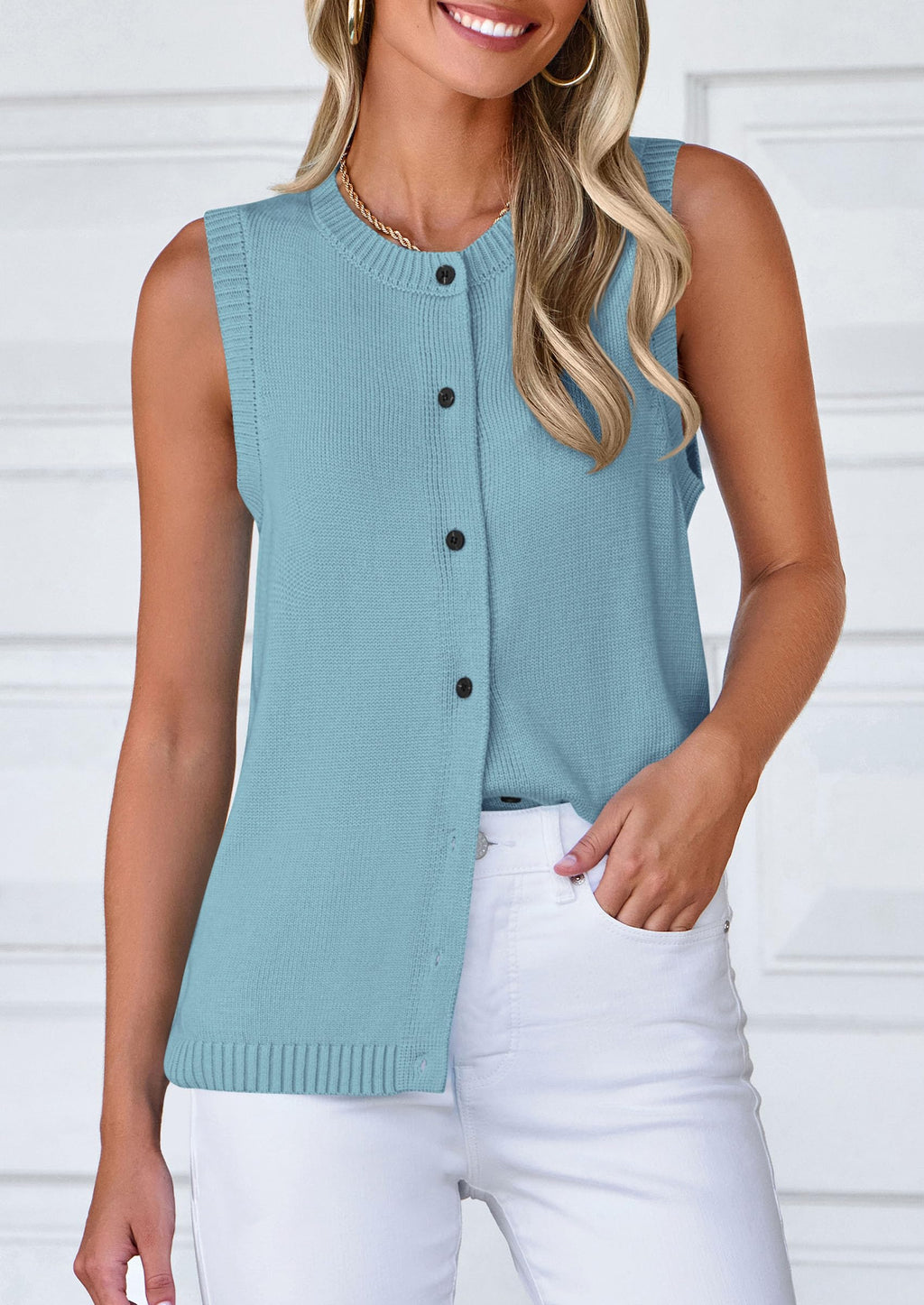 PRETTYGARDEN Sweater Vest Tops for Women Lightweight Summer Cardigan Sleeveless Button Up Knit Casual Spring Clothes