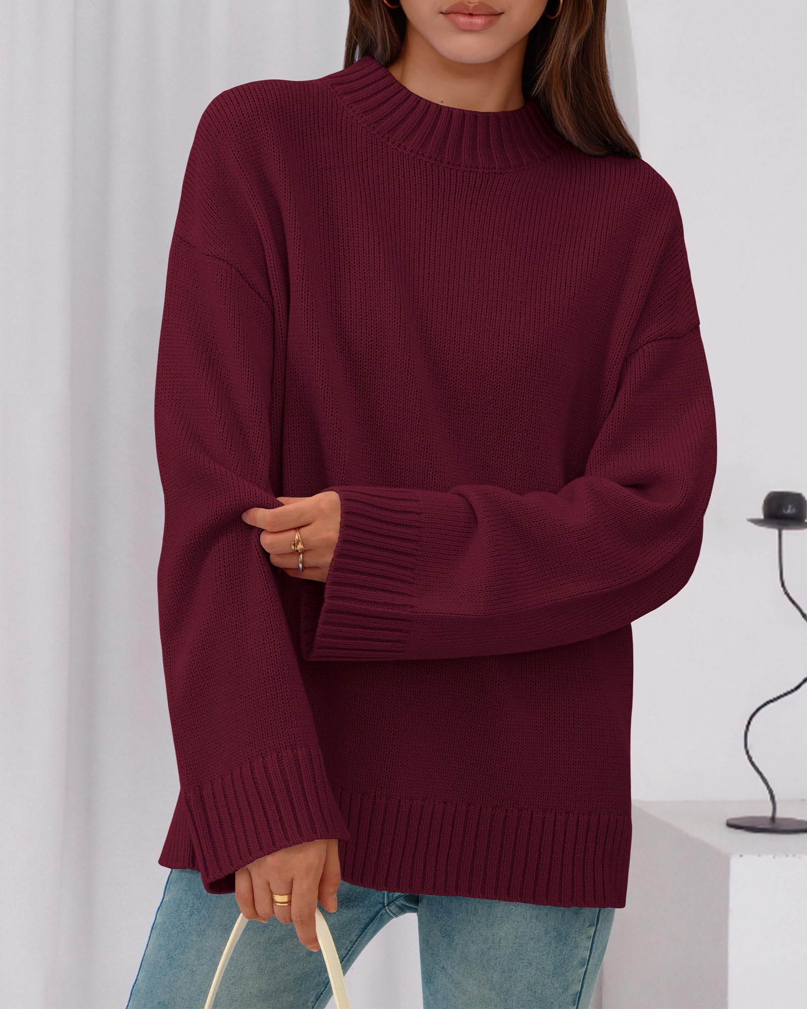 BTFBM Sweaters for Women Casual Crewneck Long Sleeve Loose Ribbed Knit Pullover Sweater Winter Clothes Fall Outfits