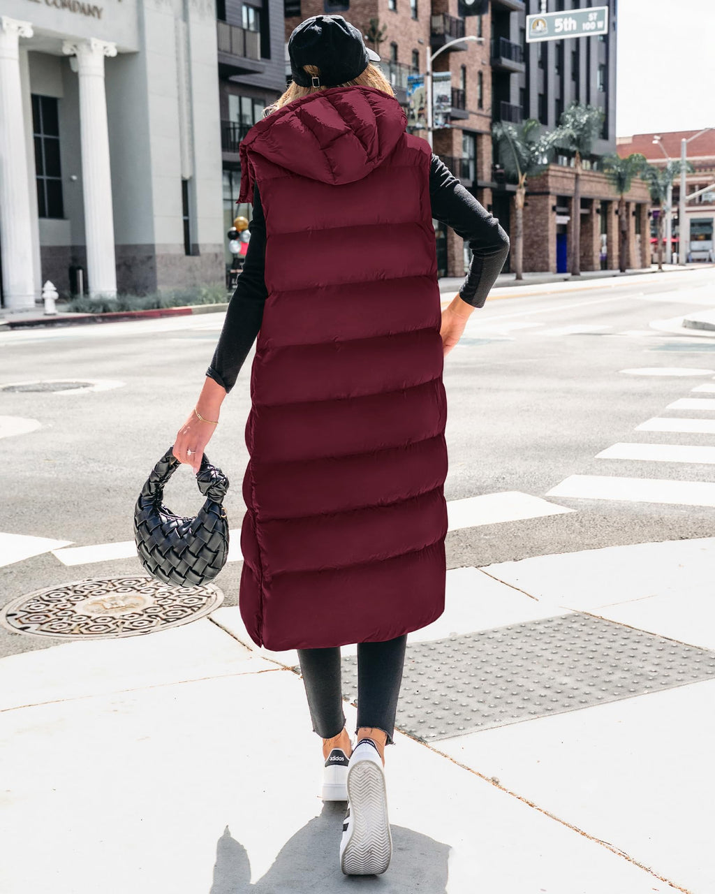 FreshPretty Long Puffer Vest Women Quilted Hooded Button Down Zip Up Sleeveless Vests Outerwear Padded Jacket Fall Winter Coat