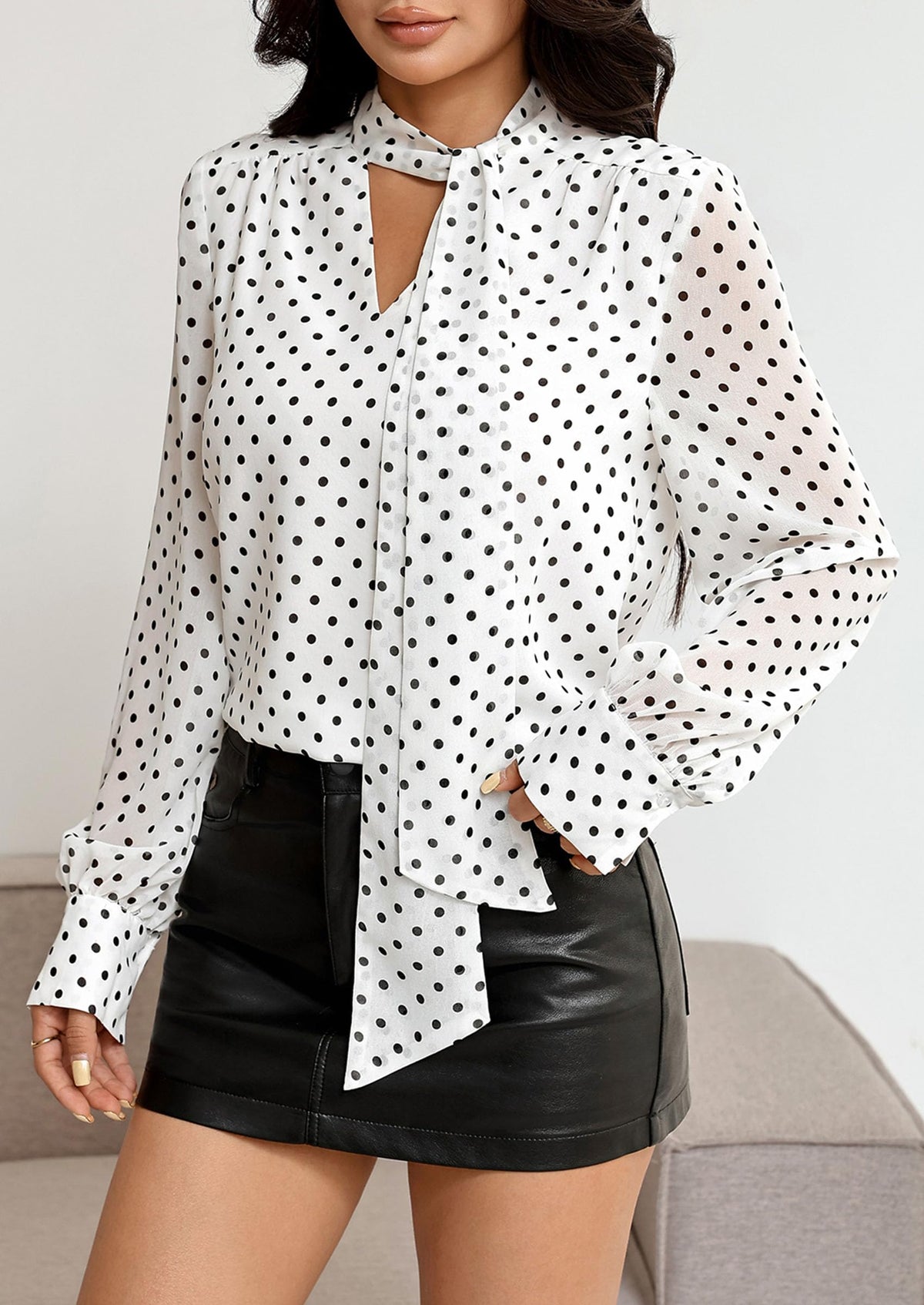 PRETTYGARDEN Women Chiffon Boho Blouses Dressy Casual Flowy Fall Tops, Long Sleeve V Neck Shirts with Tie, Elegant Date Night Outfit for Work Office, Going Out
