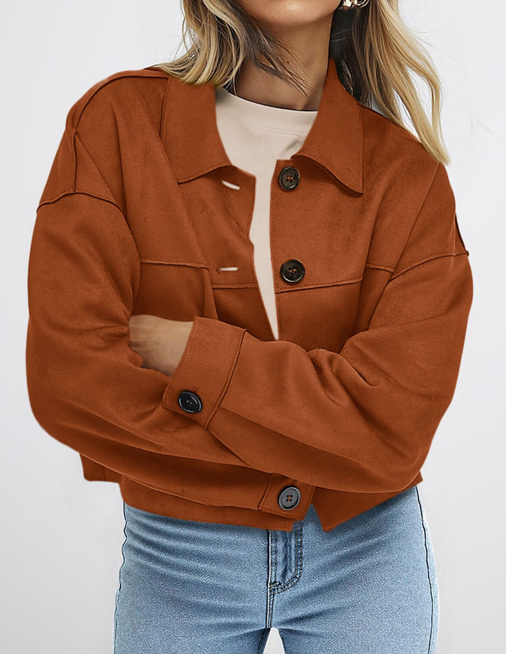 PRETTYGARDEN Women's Faux Suede Cropped Jacket Casual Lightweight Fall Fashion Winter Coats Outerwear Trendy Clothes